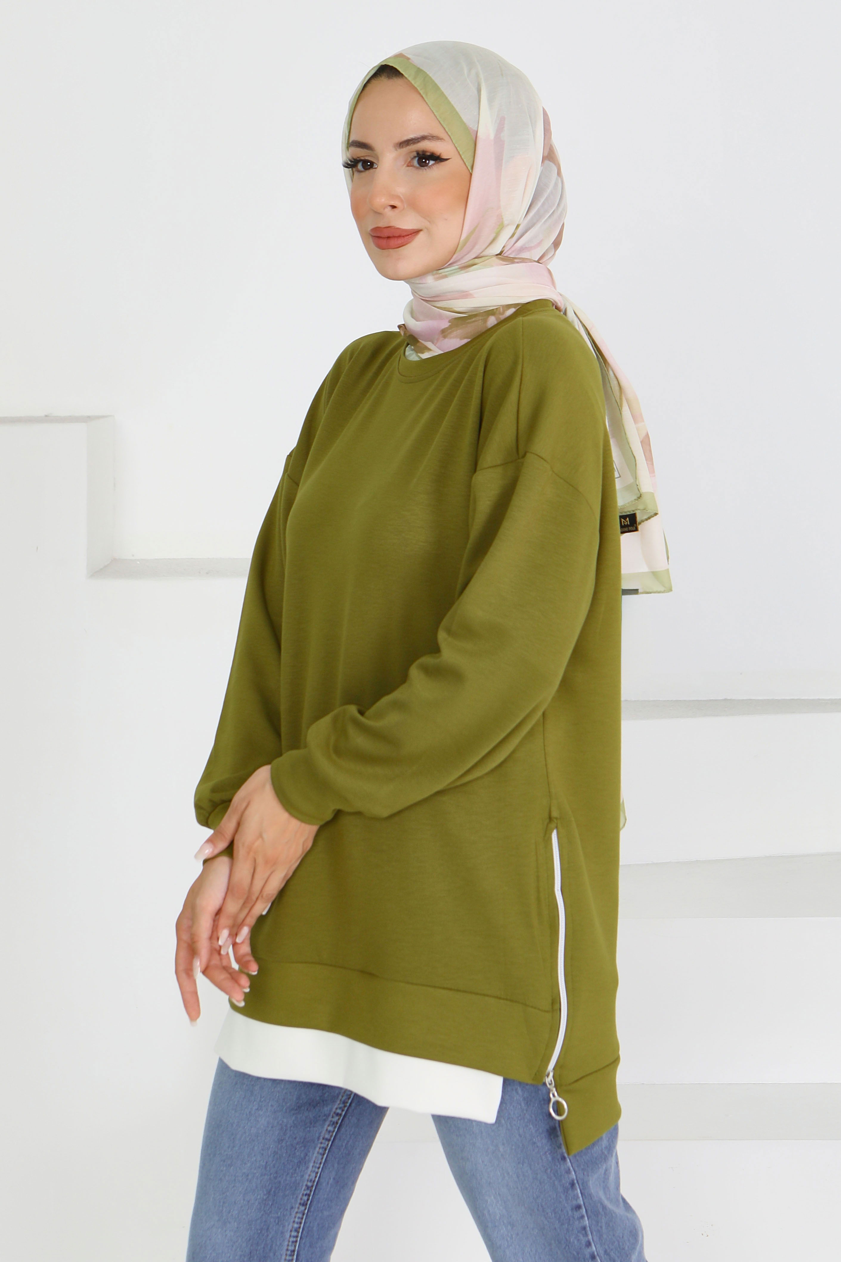 Garnili Fermuarlı İki İplik sweatshirt - 27610 - 3