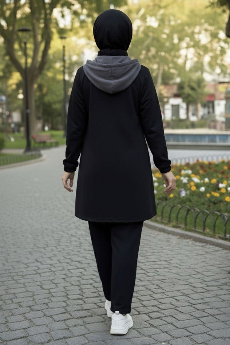 Garnili Fermuarlı İki İplik Tunik Pantolon - 13107-FUME - 3