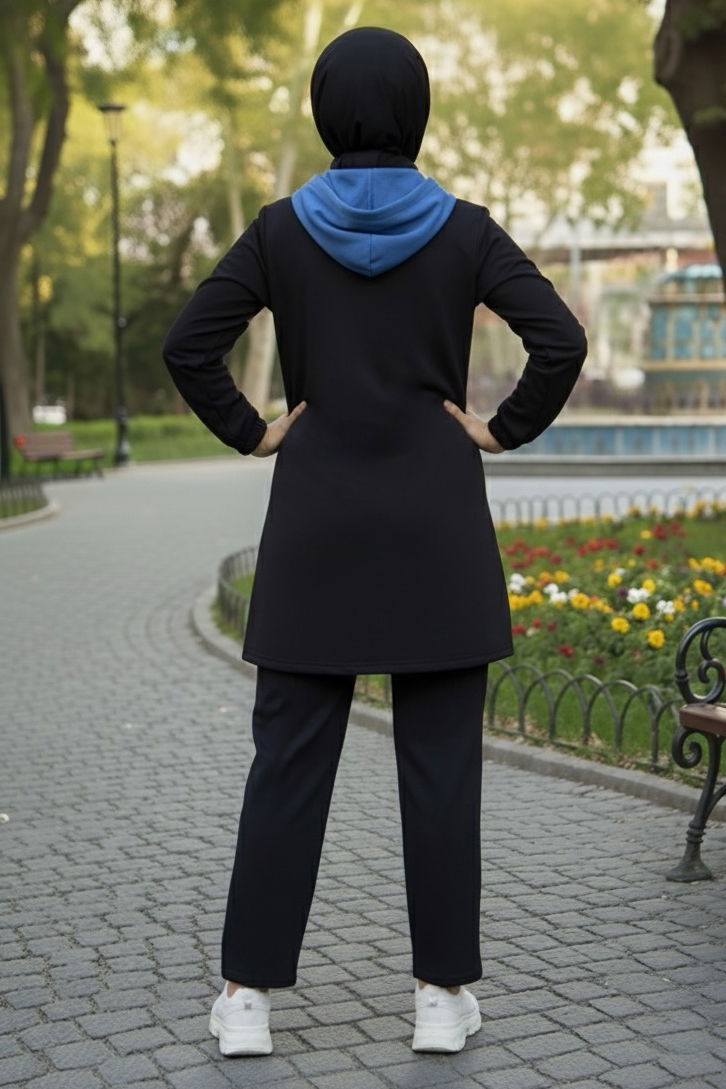 Garnili Fermuarlı İki İplik Tunik Pantolon - 13107-INDIGO - 3