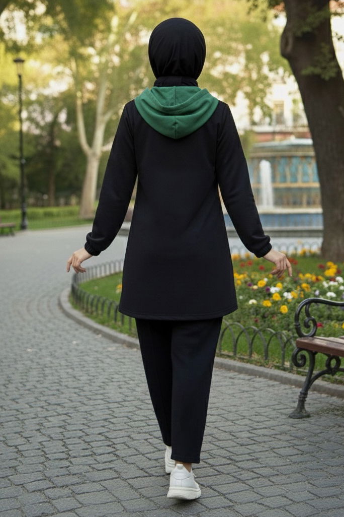 Garnili Fermuarlı İki İplik Tunik Pantolon - 13107-ZUMRUT - 3