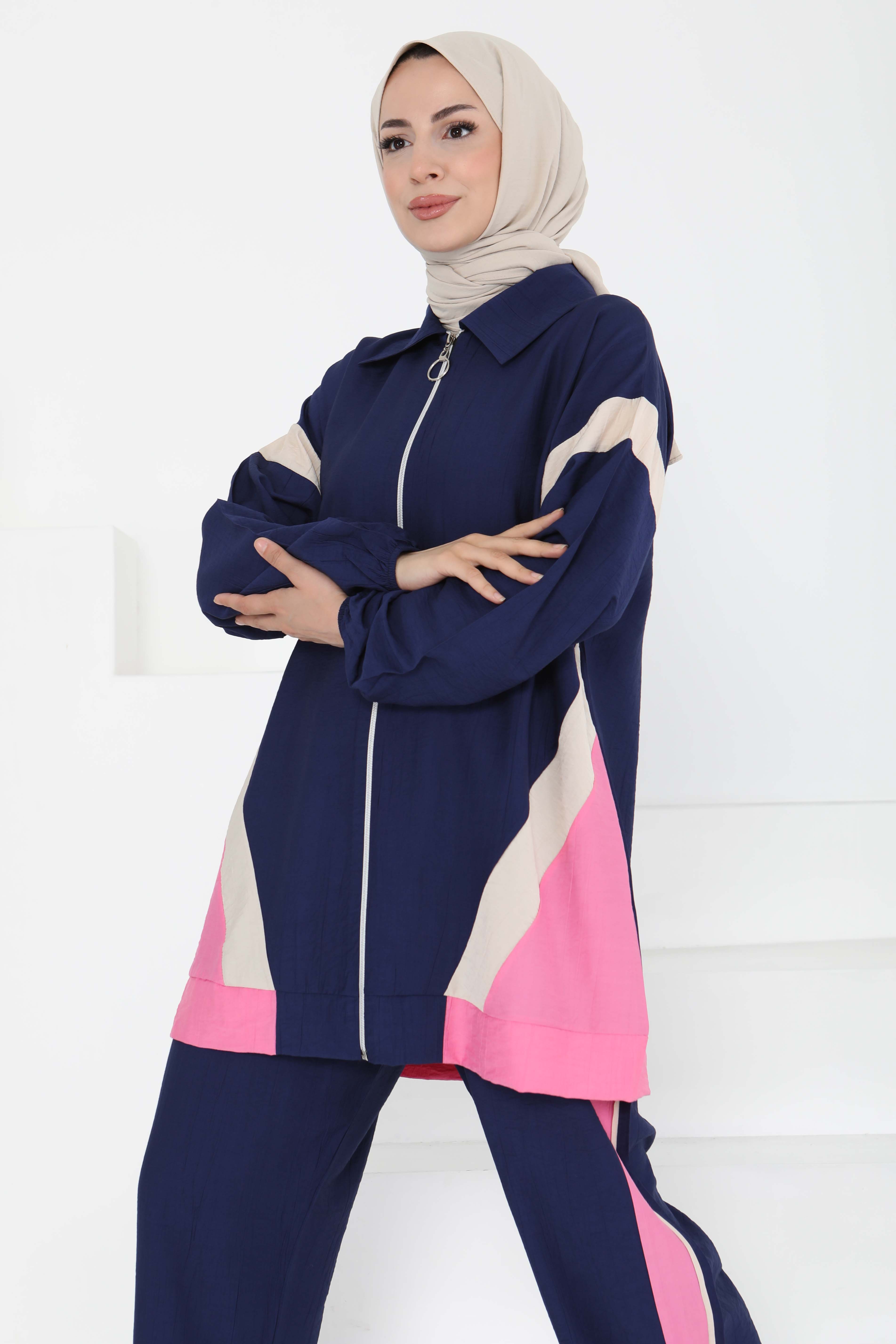 Garnili Fermuarlı İkili Takım Indigo - 27176 - 5