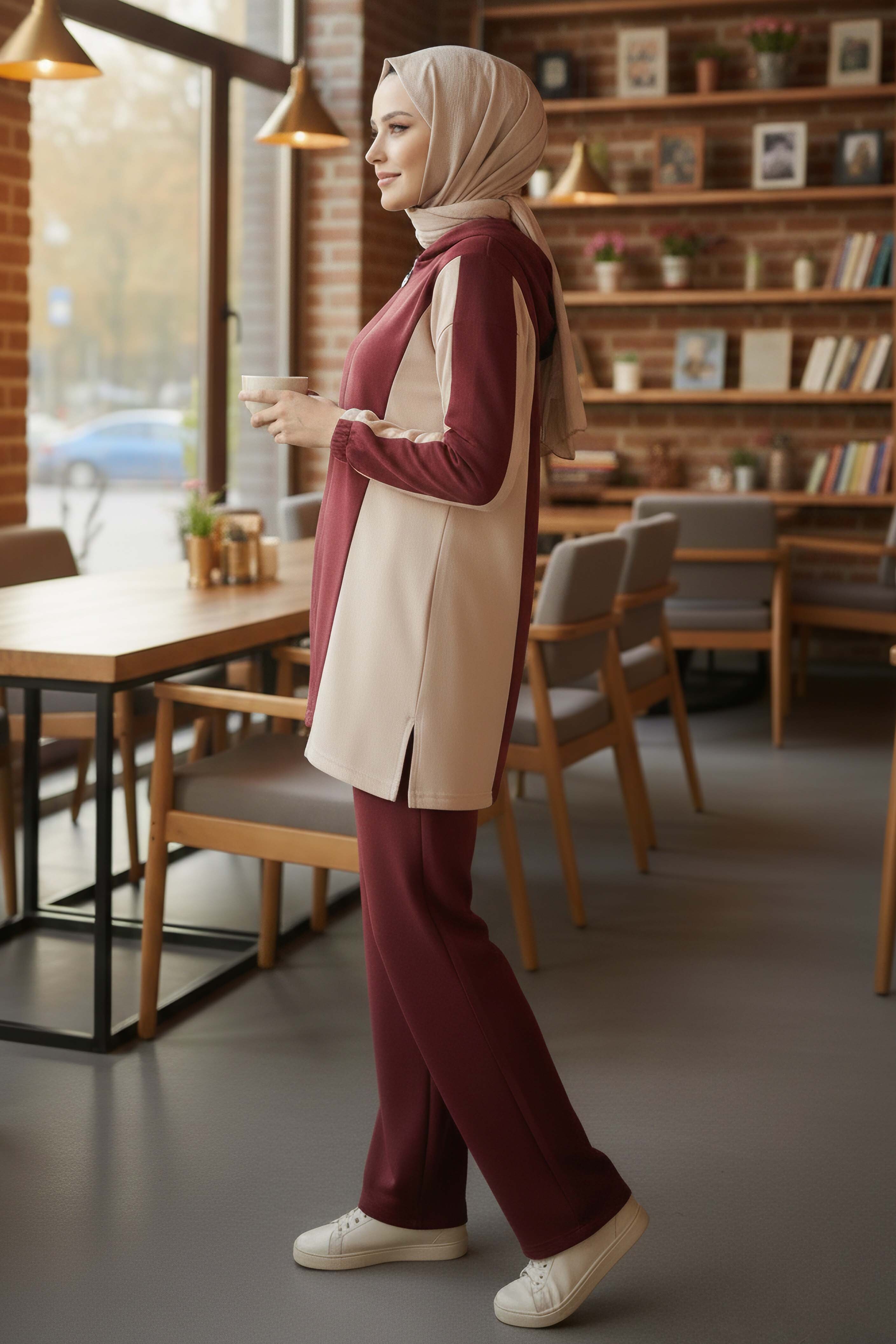 Garnili Fermuarlı Modal İkili Takım - 1007-BORDO - 5