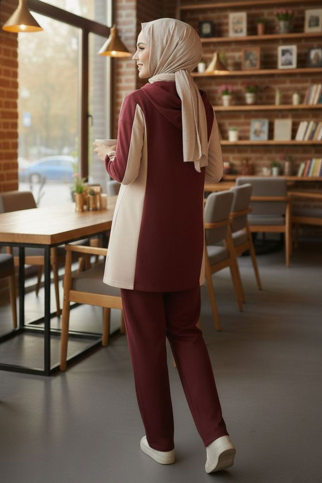 Garnili Fermuarlı Modal İkili Takım - 1007-BORDO - TOFİSA