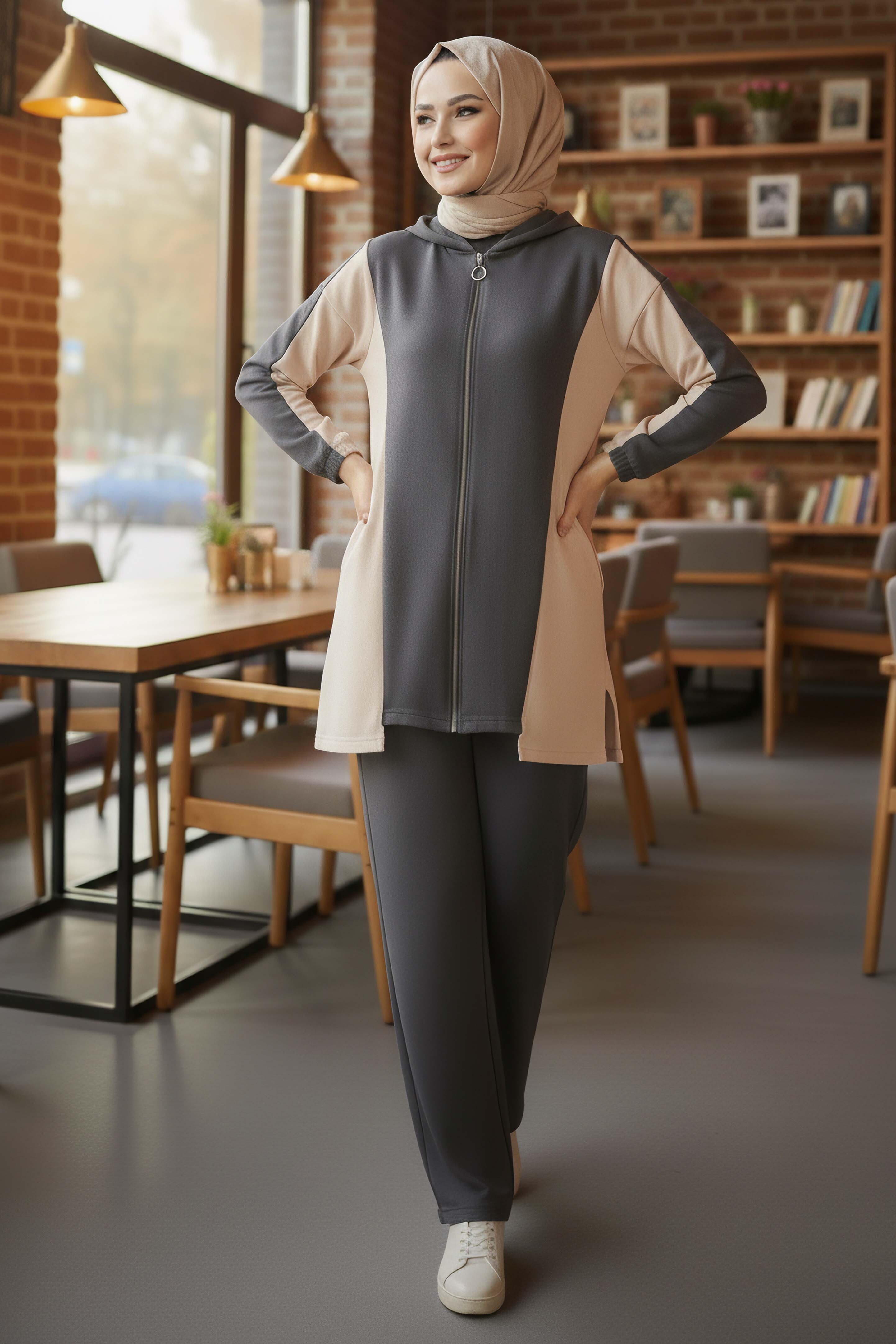 Garnili Fermuarlı Modal İkili Takım - 1007-FUME - 1