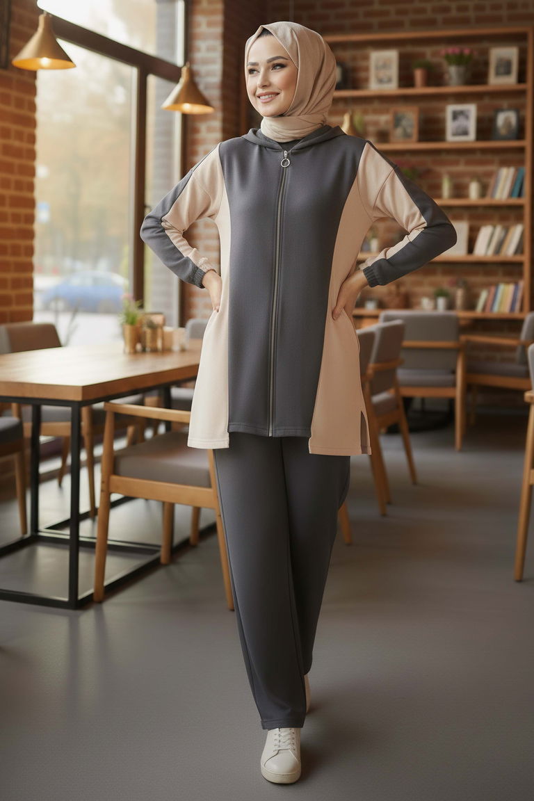 Garnili Fermuarlı Modal İkili Takım - 1007-FUME - TOFİSA