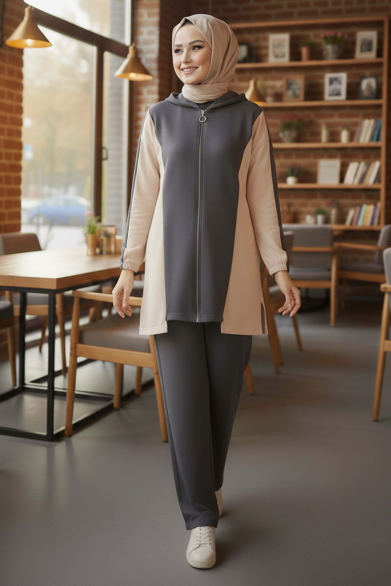 Garnili Fermuarlı Modal İkili Takım - 1007-FUME - TOFİSA