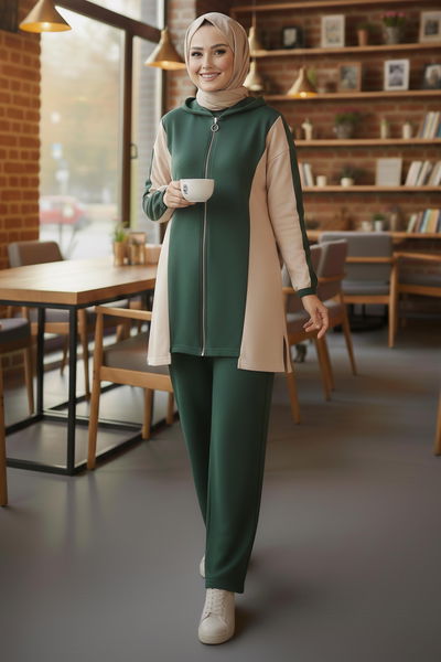 Garnili Fermuarlı Modal İkili Takım - 1007-HAKI 