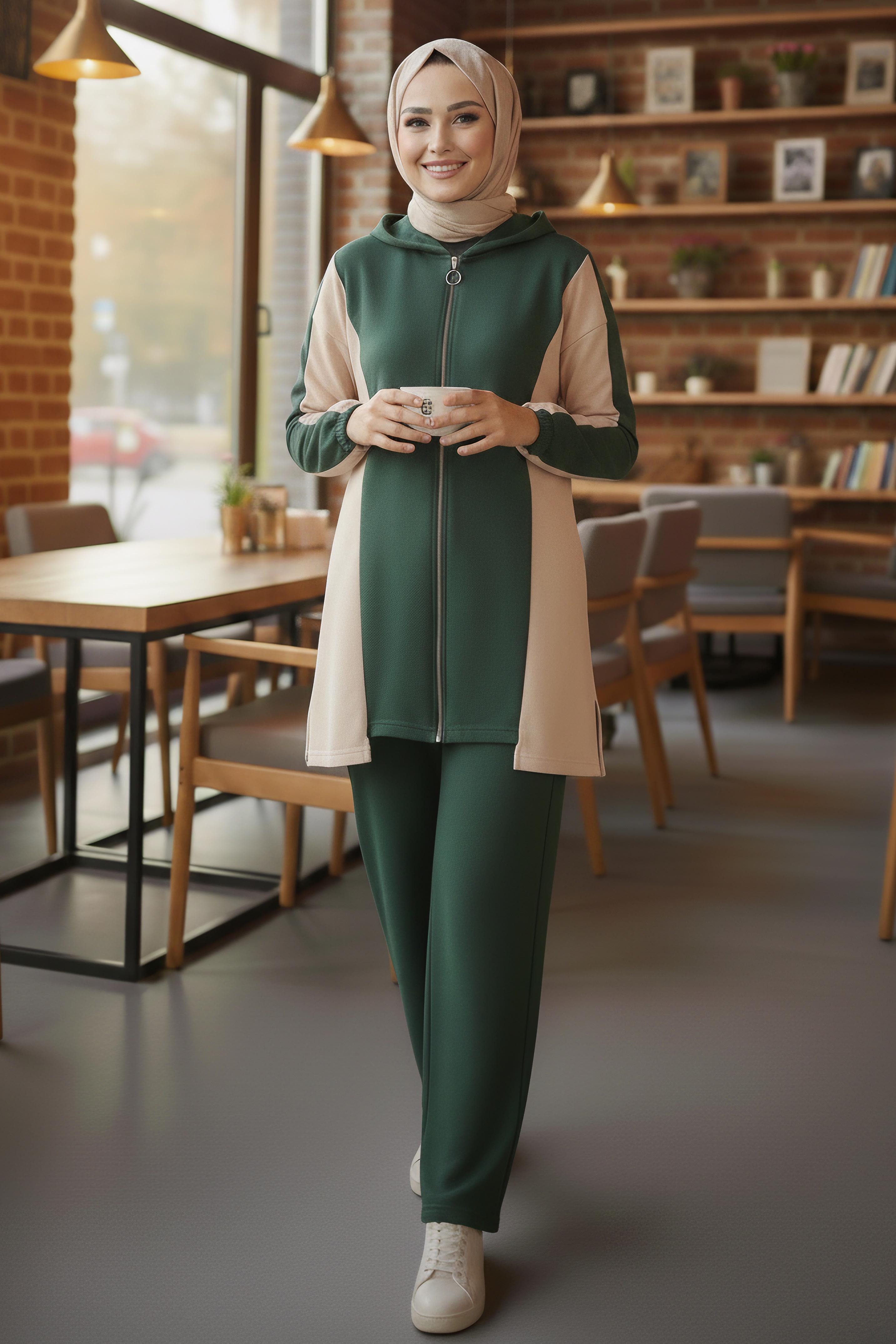 Garnili Fermuarlı Modal İkili Takım - 1007-HAKI - 2