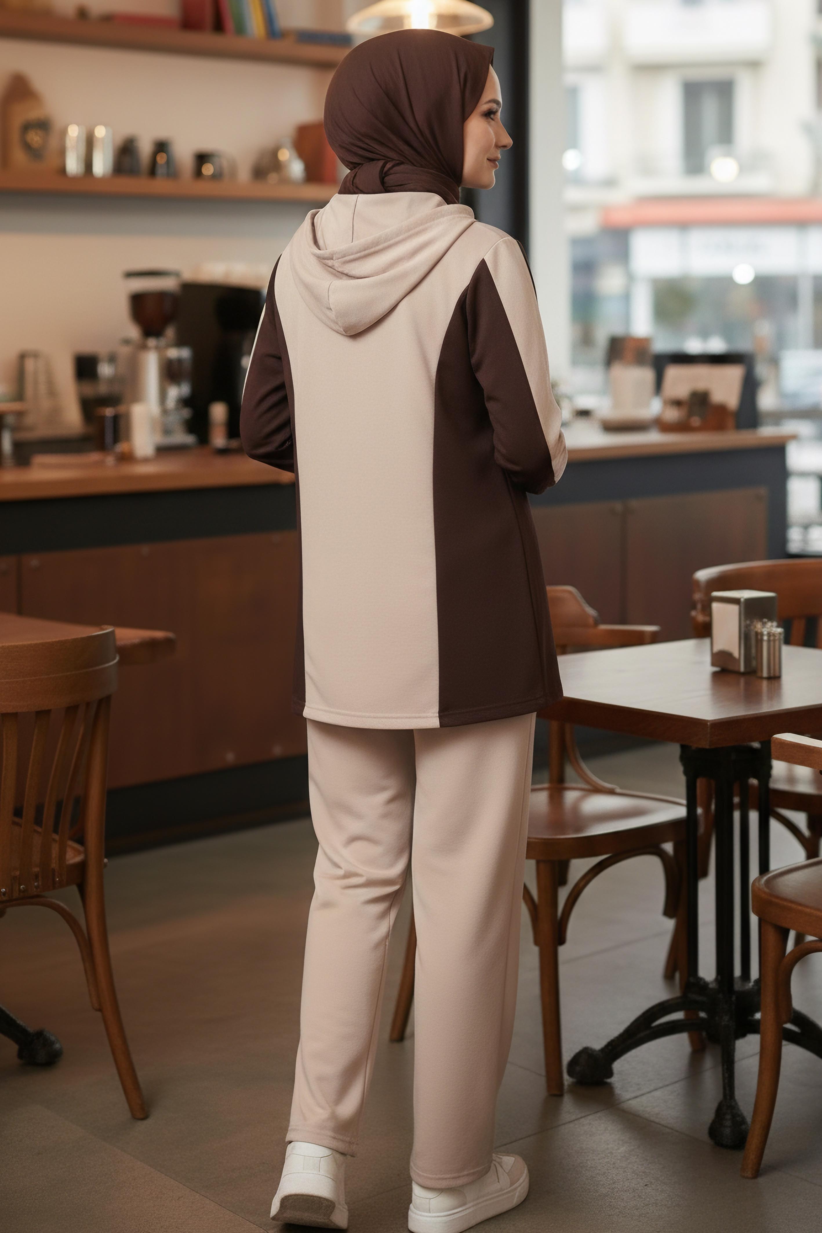 Garnili Fermuarlı Modal İkili Takım - 1007-KREM - 3