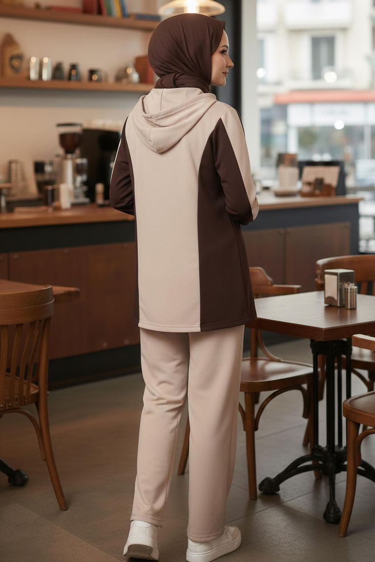 Garnili Fermuarlı Modal İkili Takım - 1007-KREM - TOFİSA