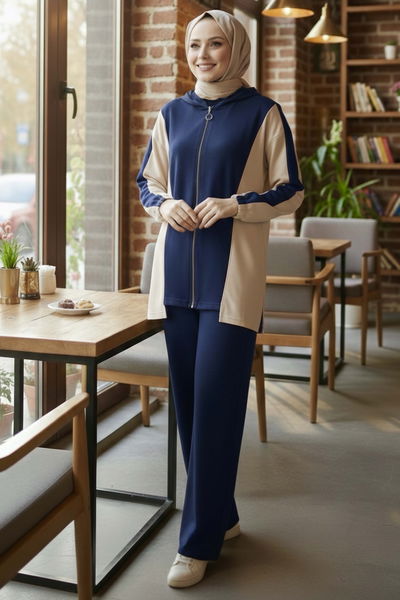 Garnili Fermuarlı Modal İkili Takım - 1007-LACIVERT 