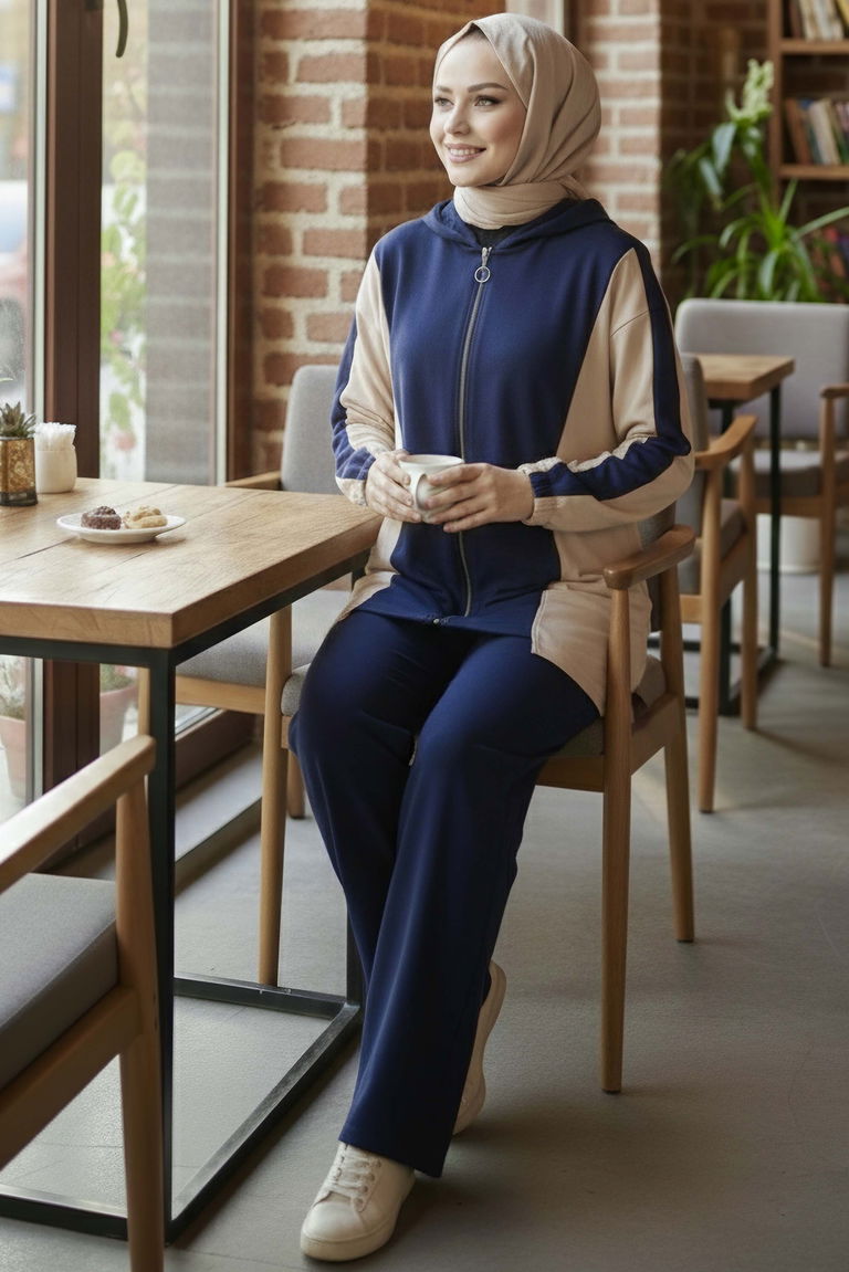 Garnili Fermuarlı Modal İkili Takım - 1007-LACIVERT - TOFİSA