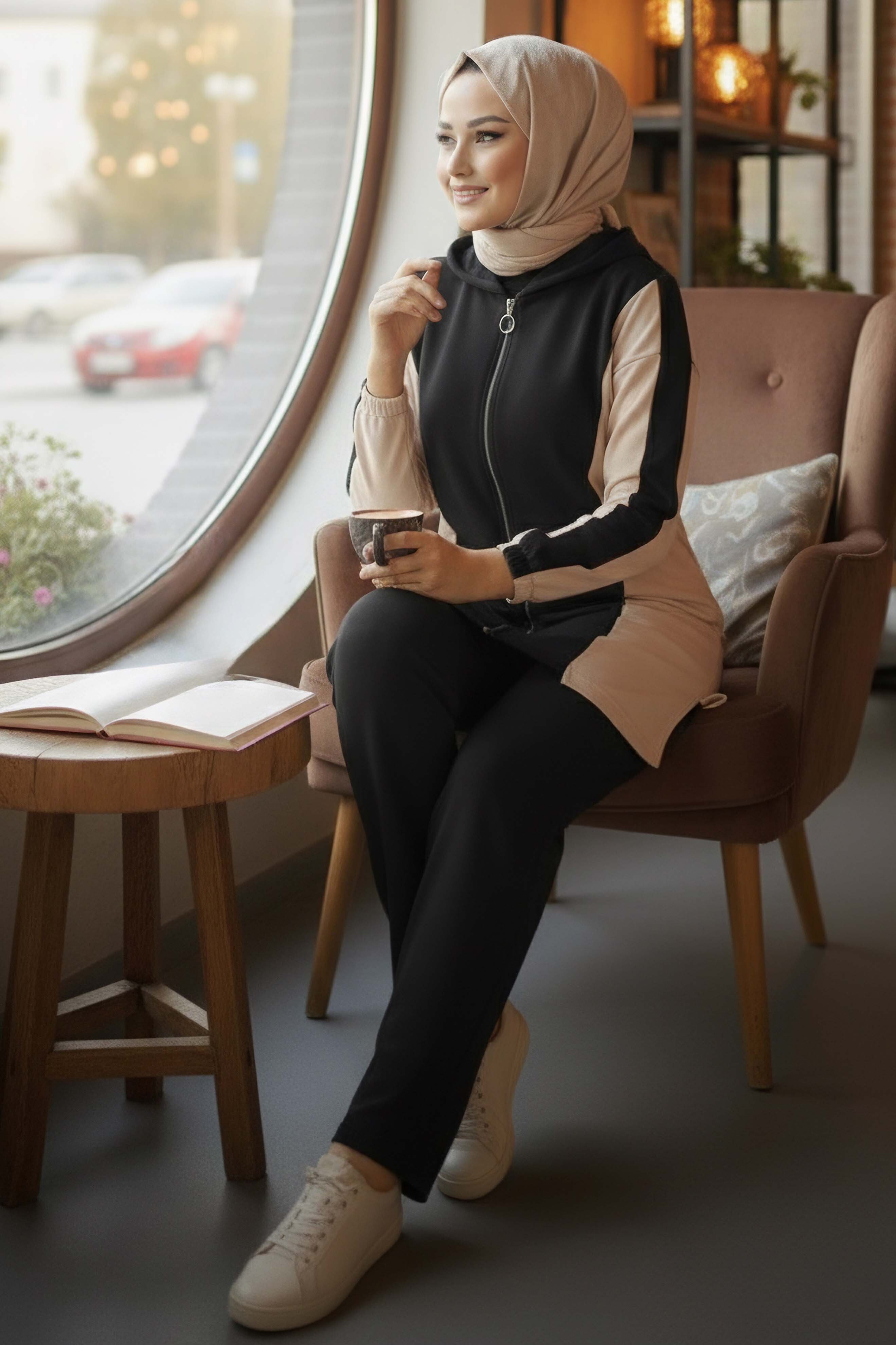 Garnili Fermuarlı Modal İkili Takım - 1007-SIYAH - 1