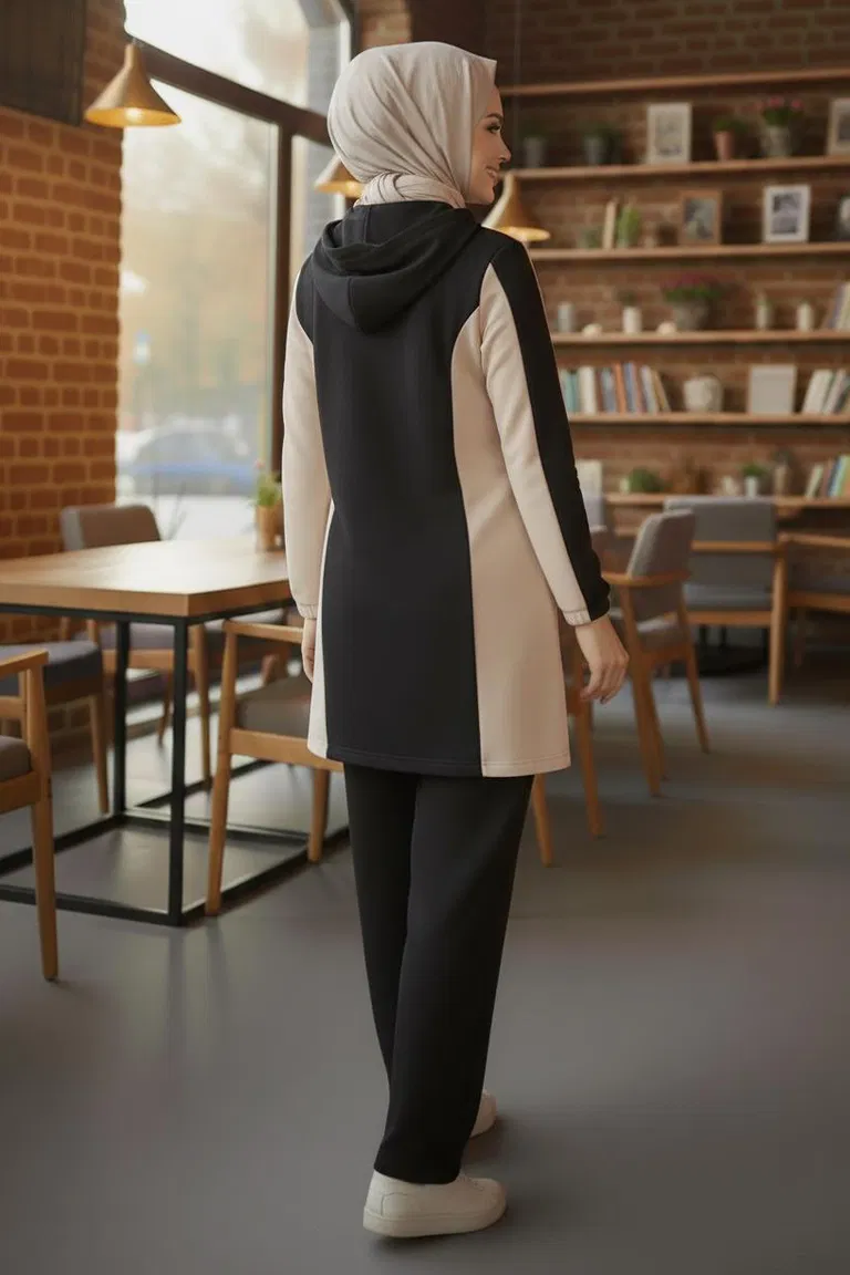 Garnili Fermuarlı Modal İkili Takım - 1007-SIYAH - TOFİSA