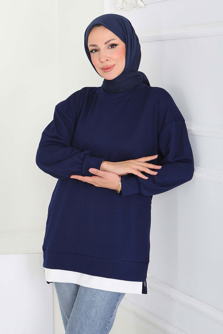 Garnili Fermuarlı Modal sweatshirt - 27610-LACIVERT - TOFİSA