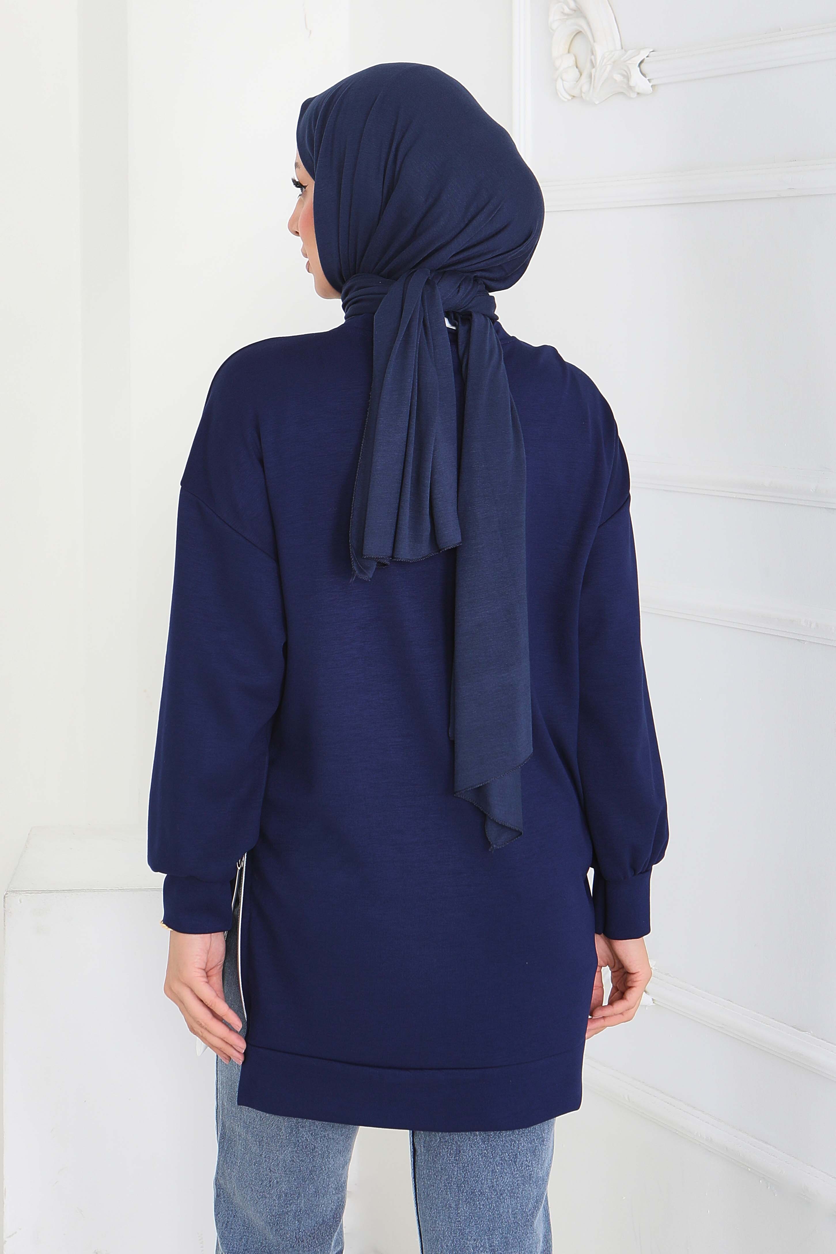 Garnili Fermuarlı Modal sweatshirt - 27610-LACIVERT - 4