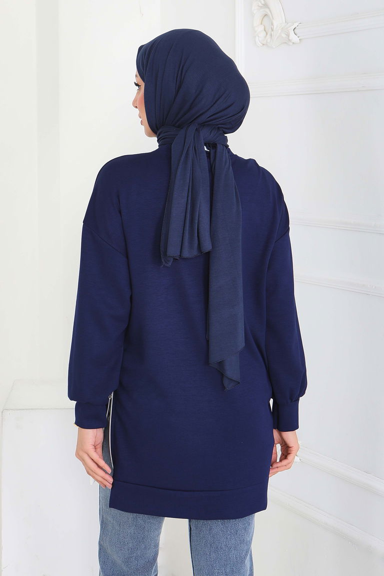 Garnili Fermuarlı Modal sweatshirt - 27610-LACIVERT - TOFİSA