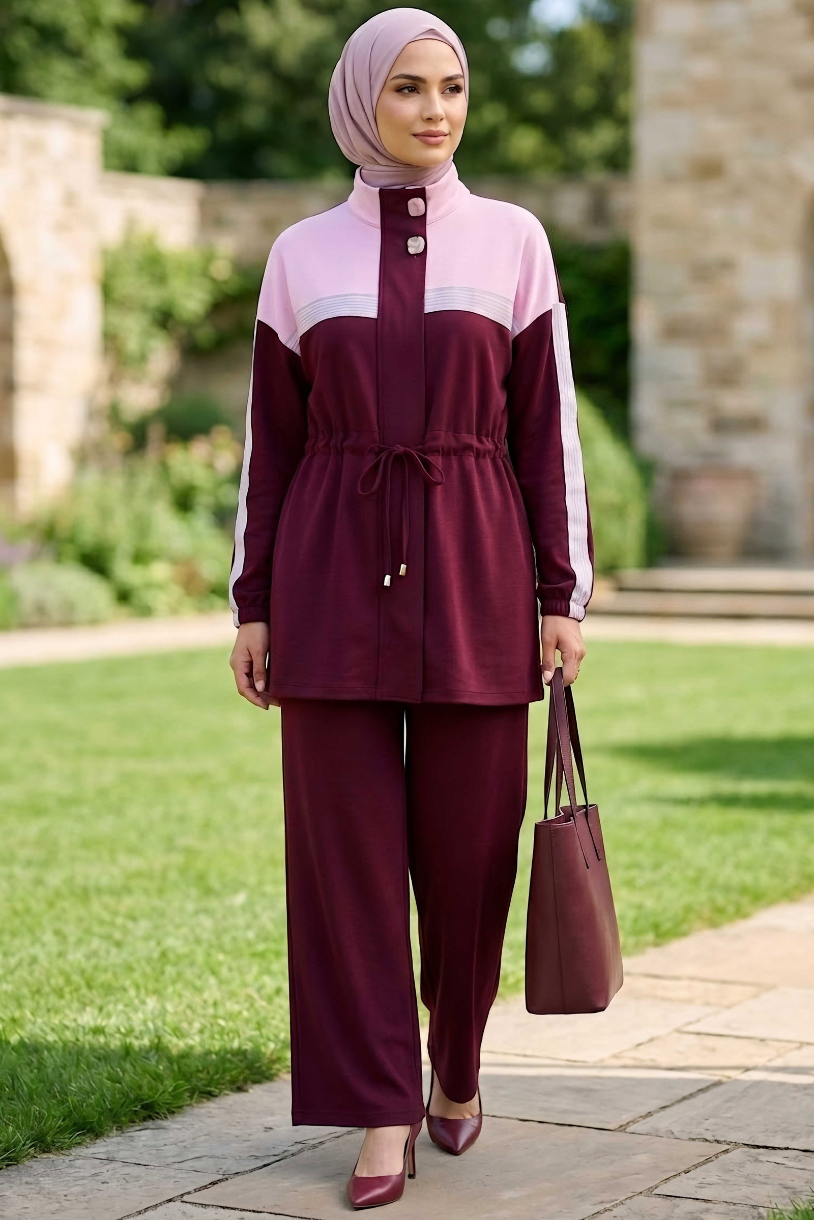 Garnili Fermuarlı Oysh Modal İkili Takım Bordo - 28959-BORDO - 3