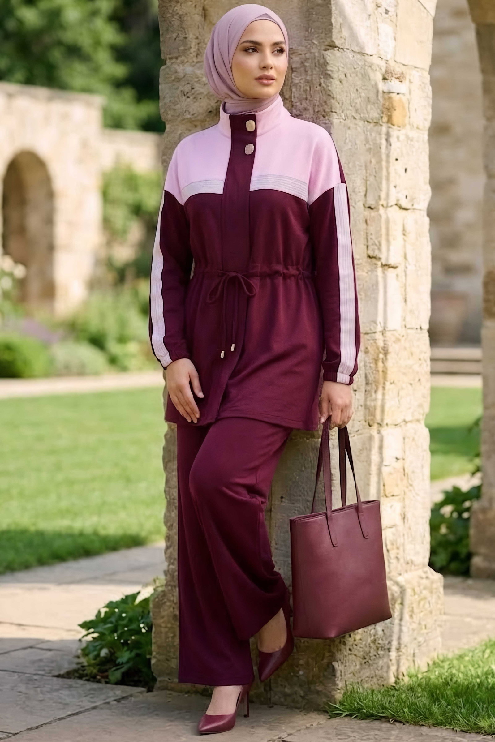 Garnili Fermuarlı Oysh Modal İkili Takım Bordo - 28959-BORDO - 1