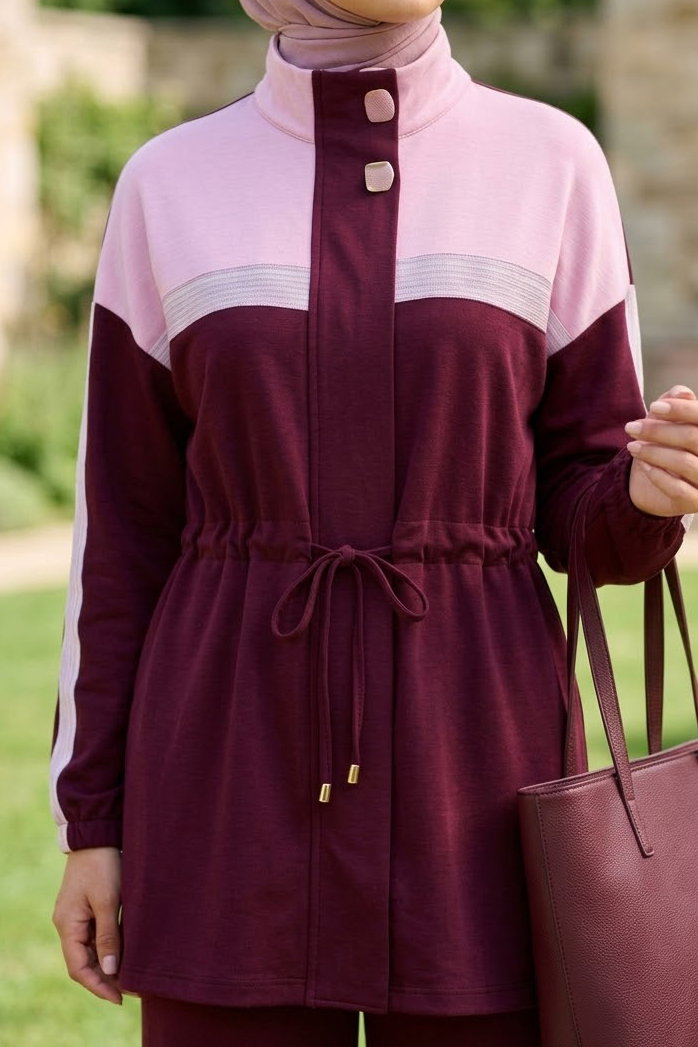 Garnili Fermuarlı Oysh Modal İkili Takım Bordo - 28959-BORDO - 4