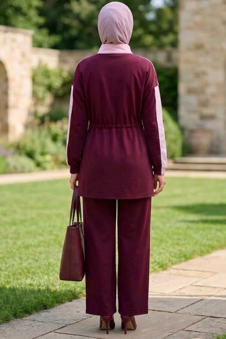 Garnili Fermuarlı Oysh Modal İkili Takım Bordo - 28959-BORDO - 5