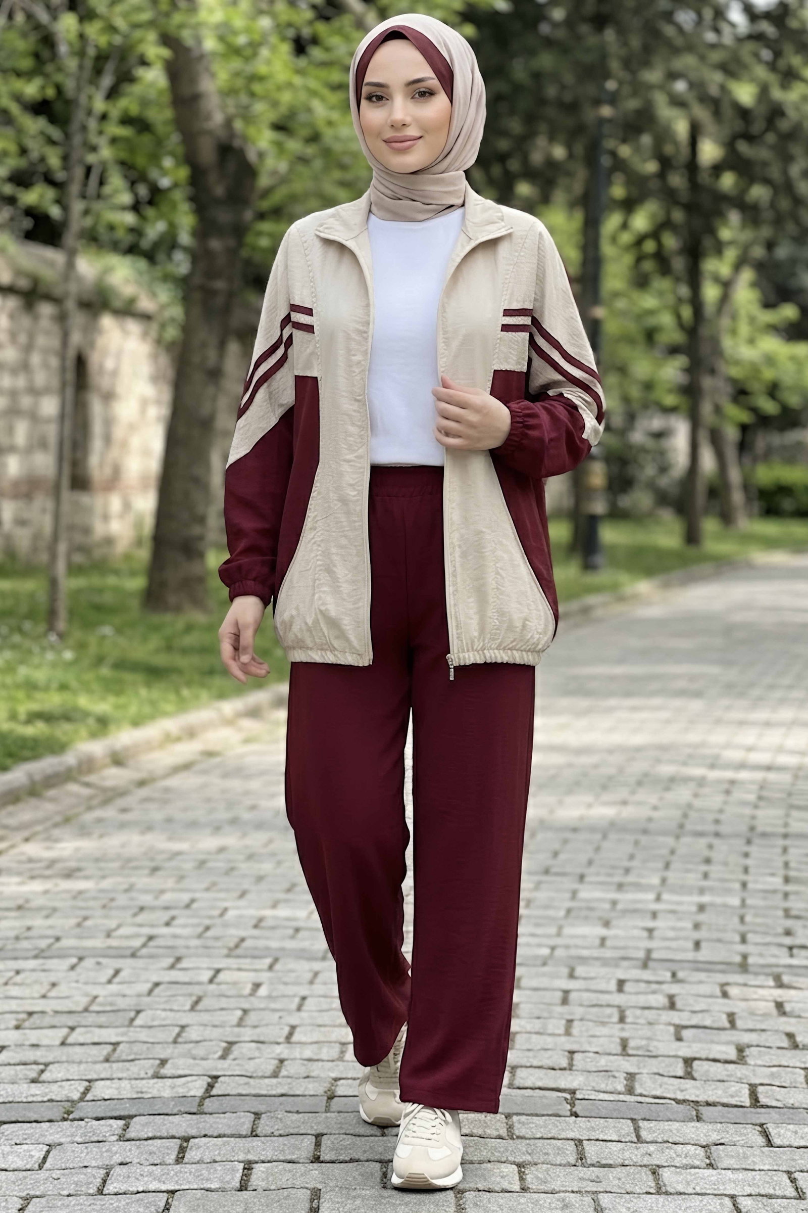 Garnili Fermuarlı Oysh Modal İkili Takım Bordo - 29229-BORDO - 1