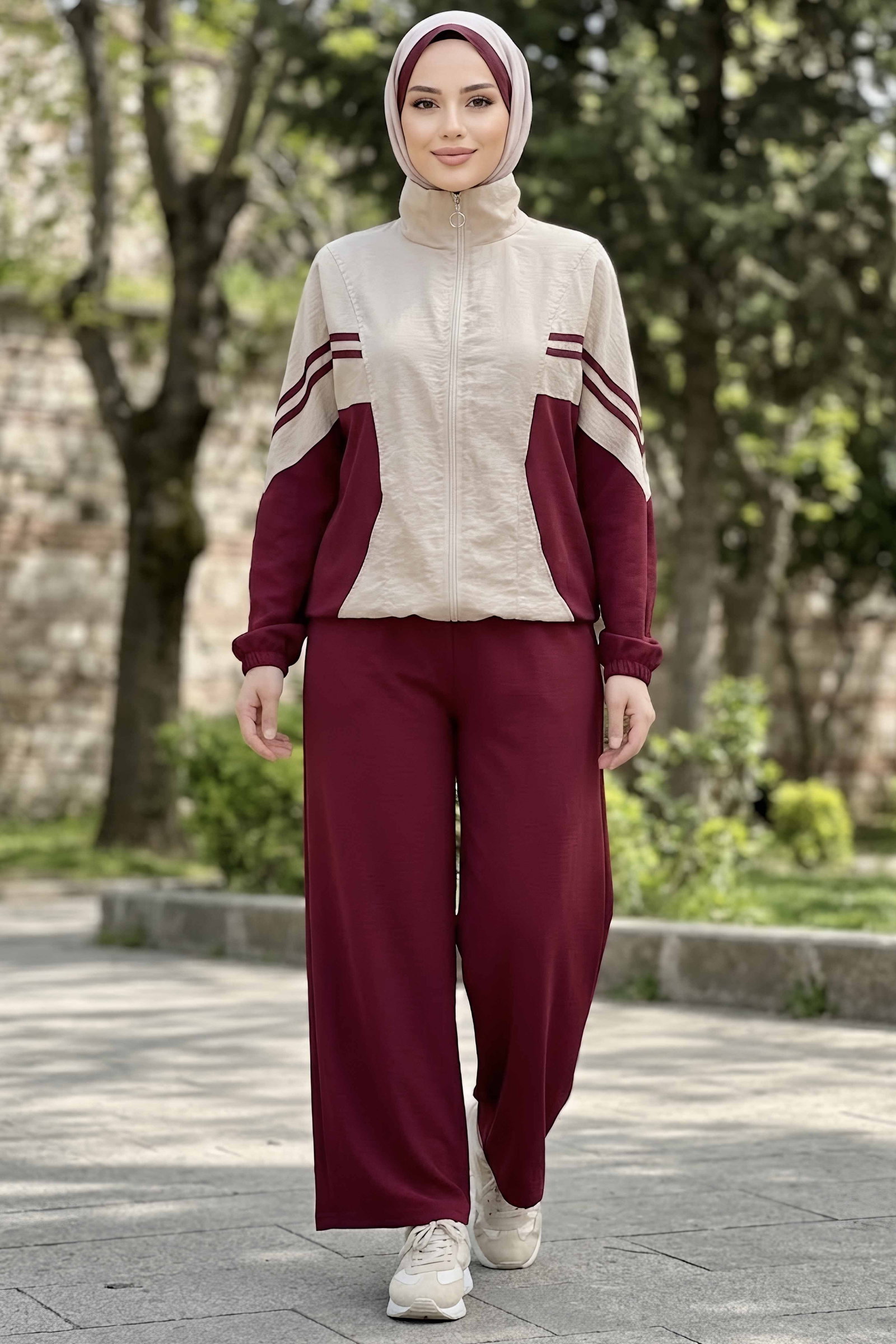 Garnili Fermuarlı Oysh Modal İkili Takım Bordo - 29229-BORDO - 3