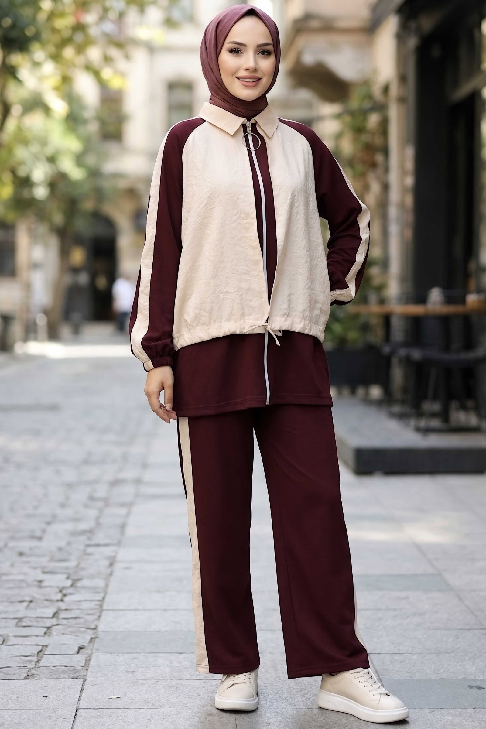 Garnili Fermuarlı Oysh Modal İkili Takım Bordo - 40003-BORDO - 1