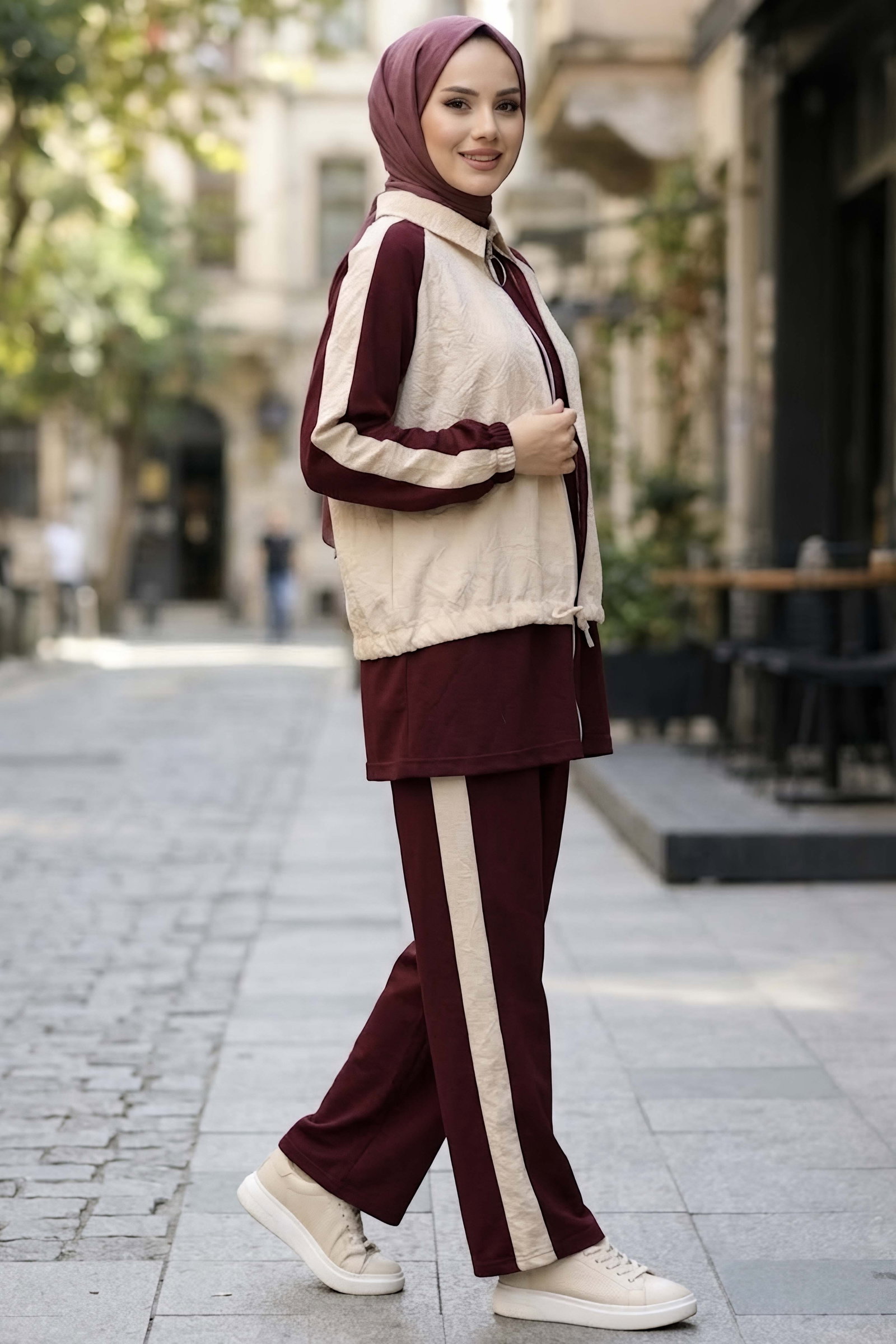 Garnili Fermuarlı Oysh Modal İkili Takım Bordo - 40003-BORDO - 2