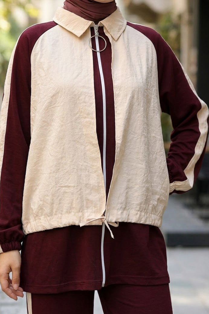 Garnili Fermuarlı Oysh Modal İkili Takım Bordo - 40003-BORDO - 3