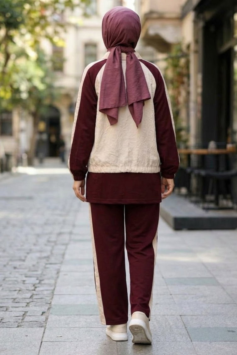 Garnili Fermuarlı Oysh Modal İkili Takım Bordo - 40003-BORDO - 4