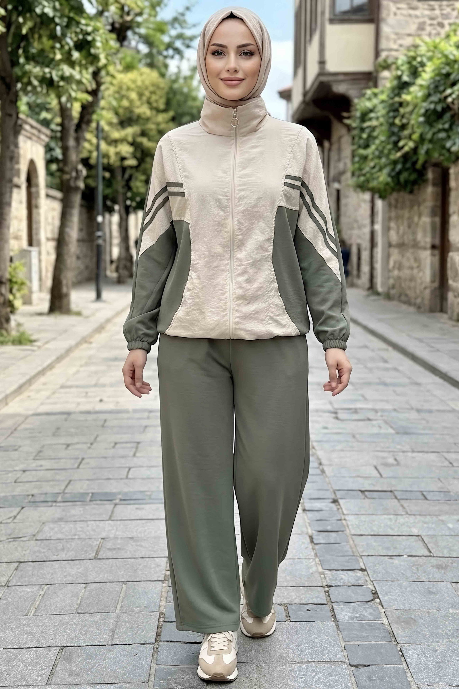 Garnili Fermuarlı Oysh Modal İkili Takım Haki - 29229-HAKI - 3