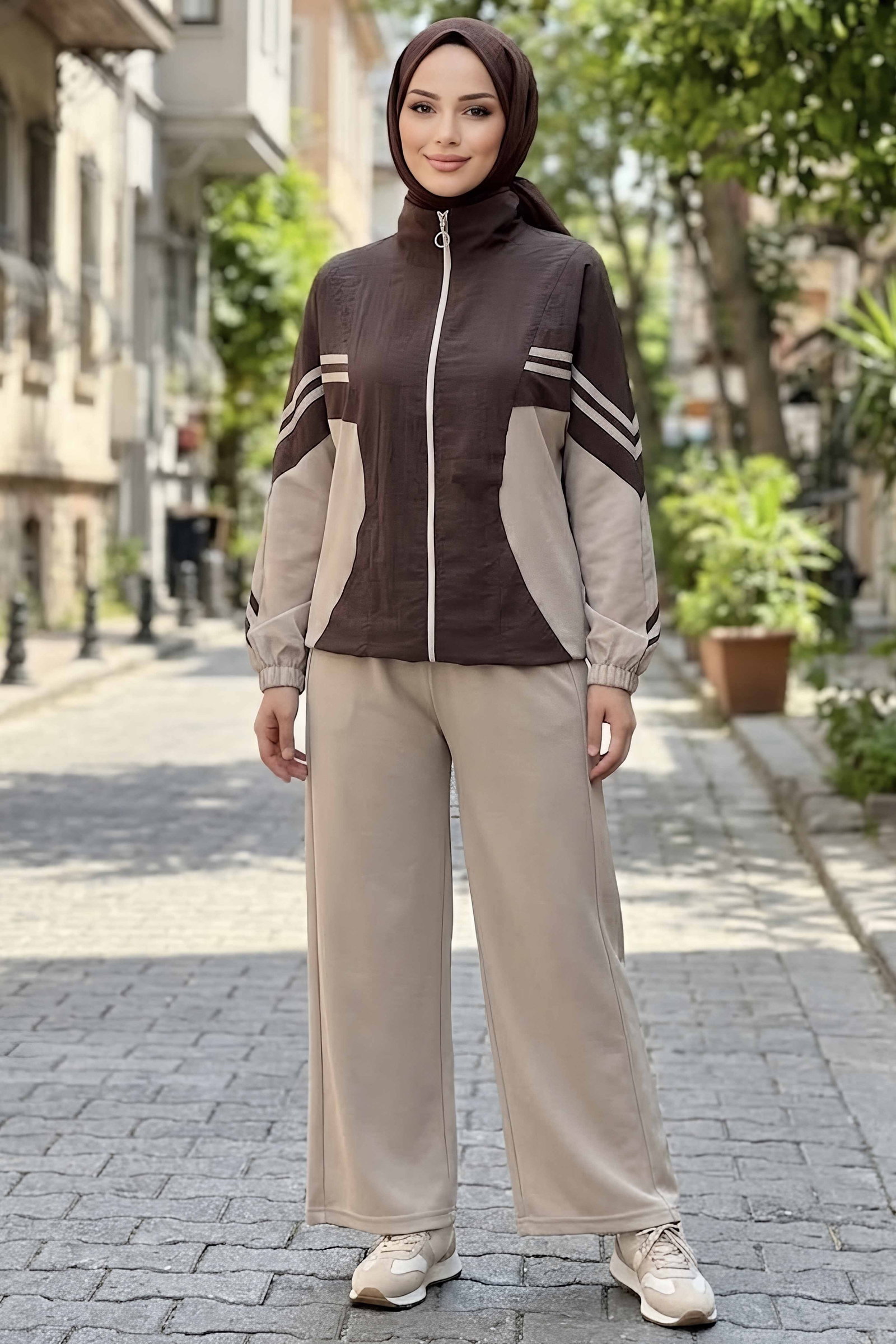 Garnili Fermuarlı Oysh Modal İkili Takım Kahve - 29229-KAHVE - 3