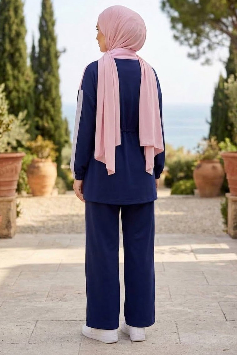 Garnili Fermuarlı Oysh Modal İkili Takım Lacivert - 28959-LACIVERT - 4