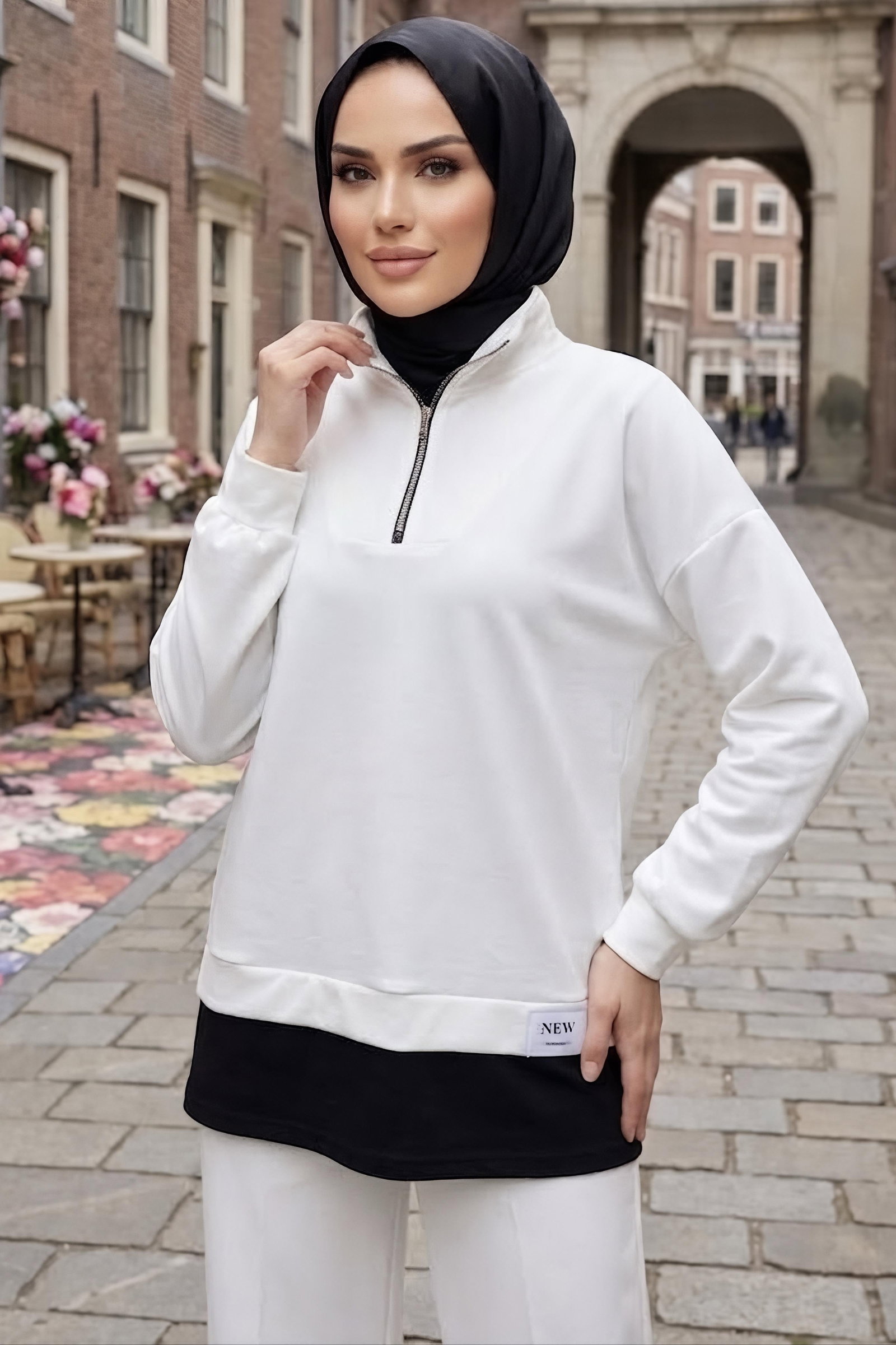 Garnili Fermuarlı Oysh Modal Tunik Beyaz - 29005-BEYAZ - 1