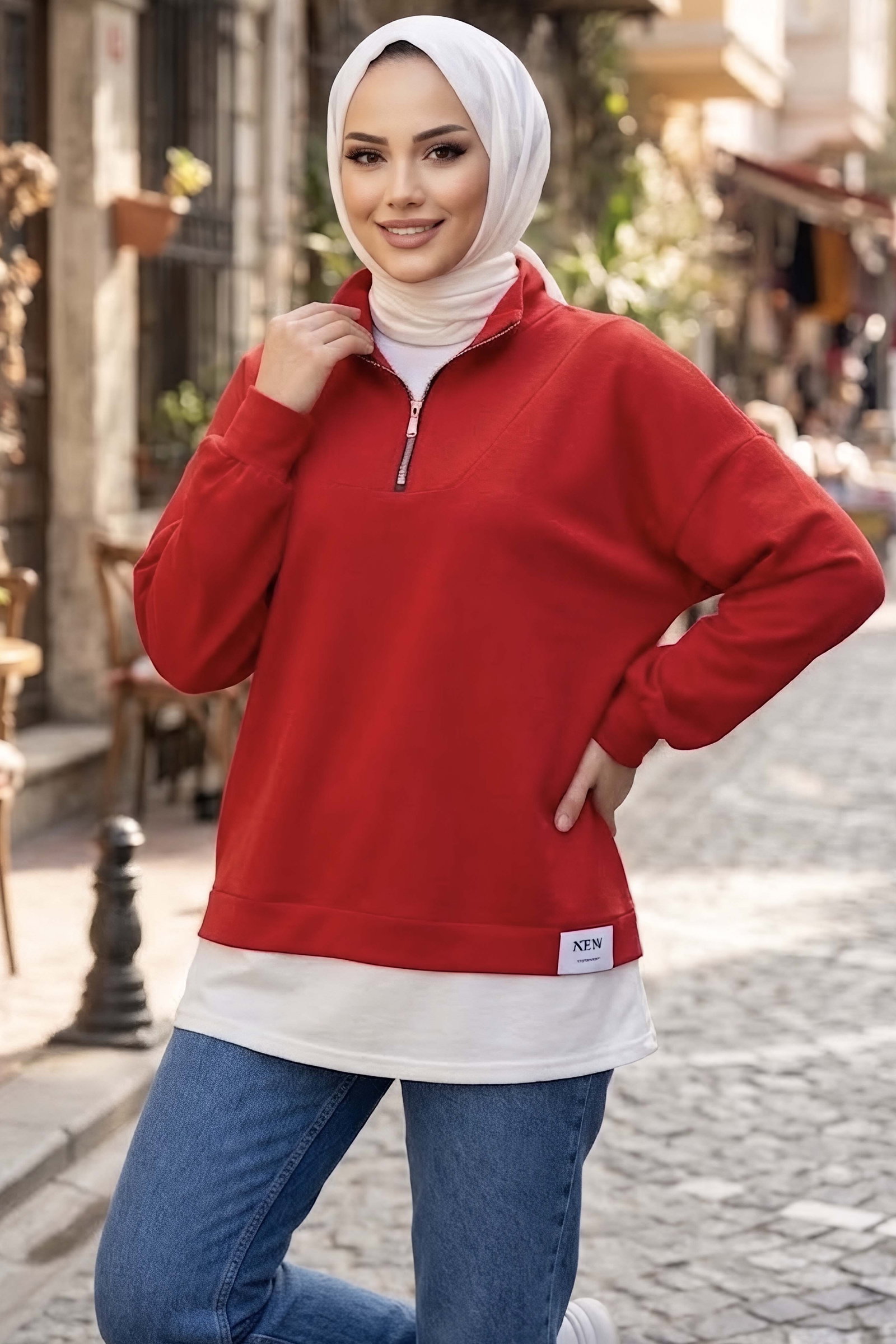 Garnili Fermuarlı Oysh Modal Tunik Kirmizi - 29005-KIRMIZI - 2