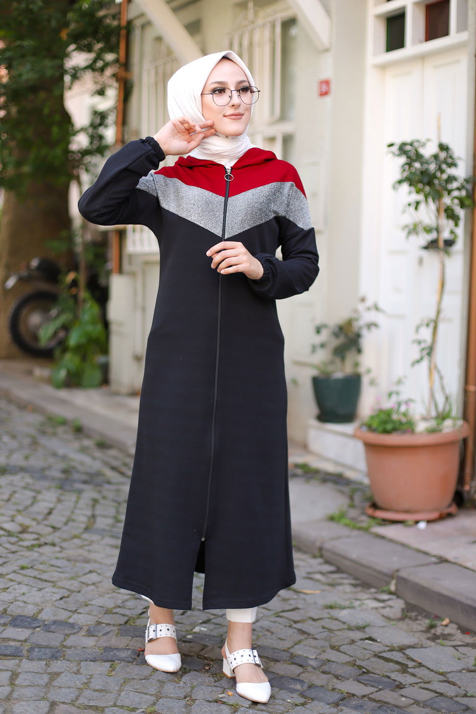 Ferace Sıyah Bordo - 3088 - 3