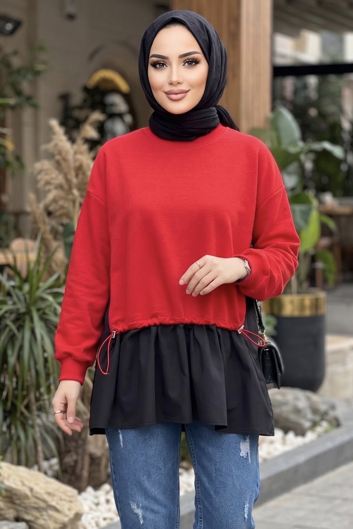 Garnili Lastik Detaylı Bluz Kirmizi - 29291-KIRMIZI - 1