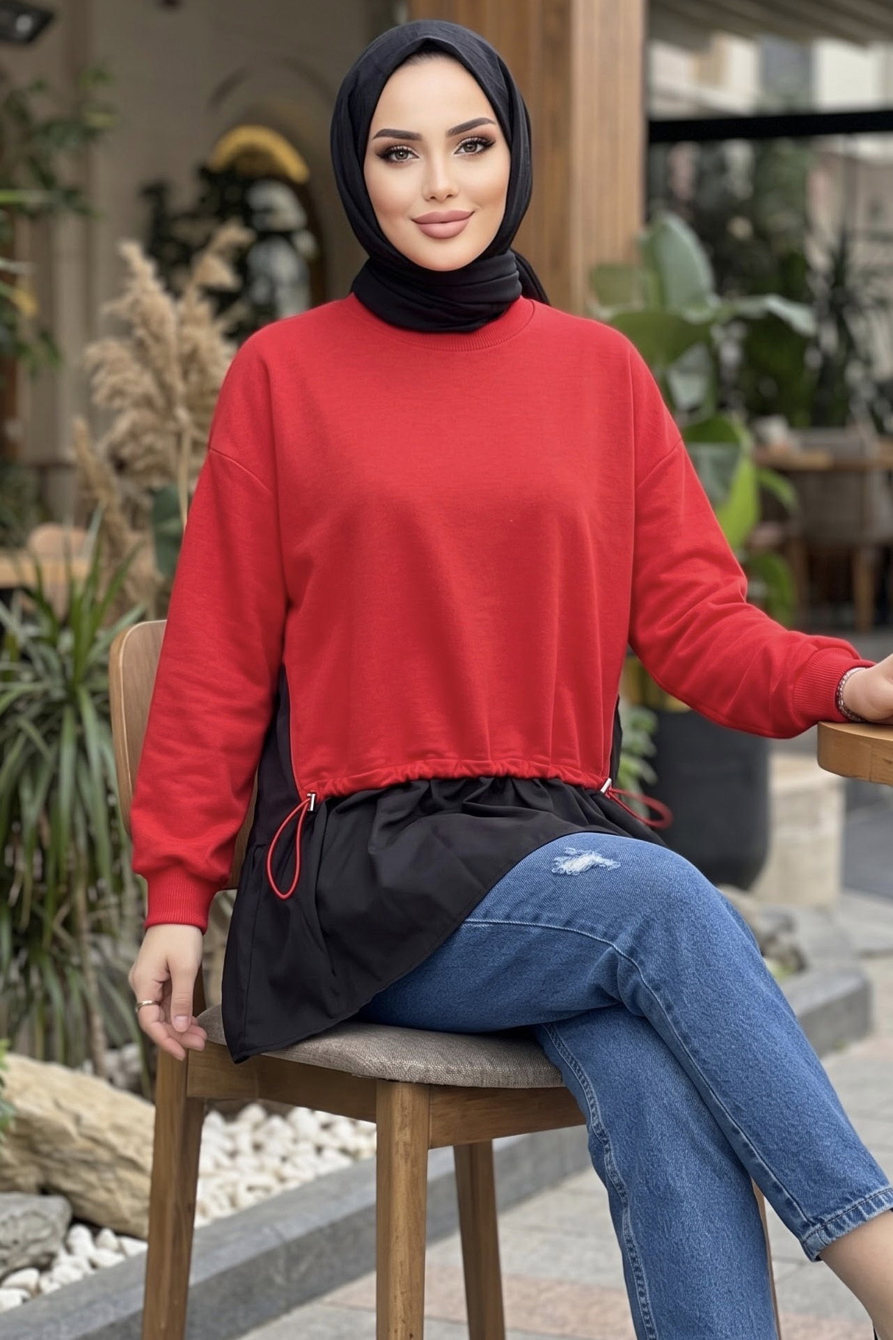 Garnili Lastik Detaylı Bluz Kirmizi - 29291-KIRMIZI - 2