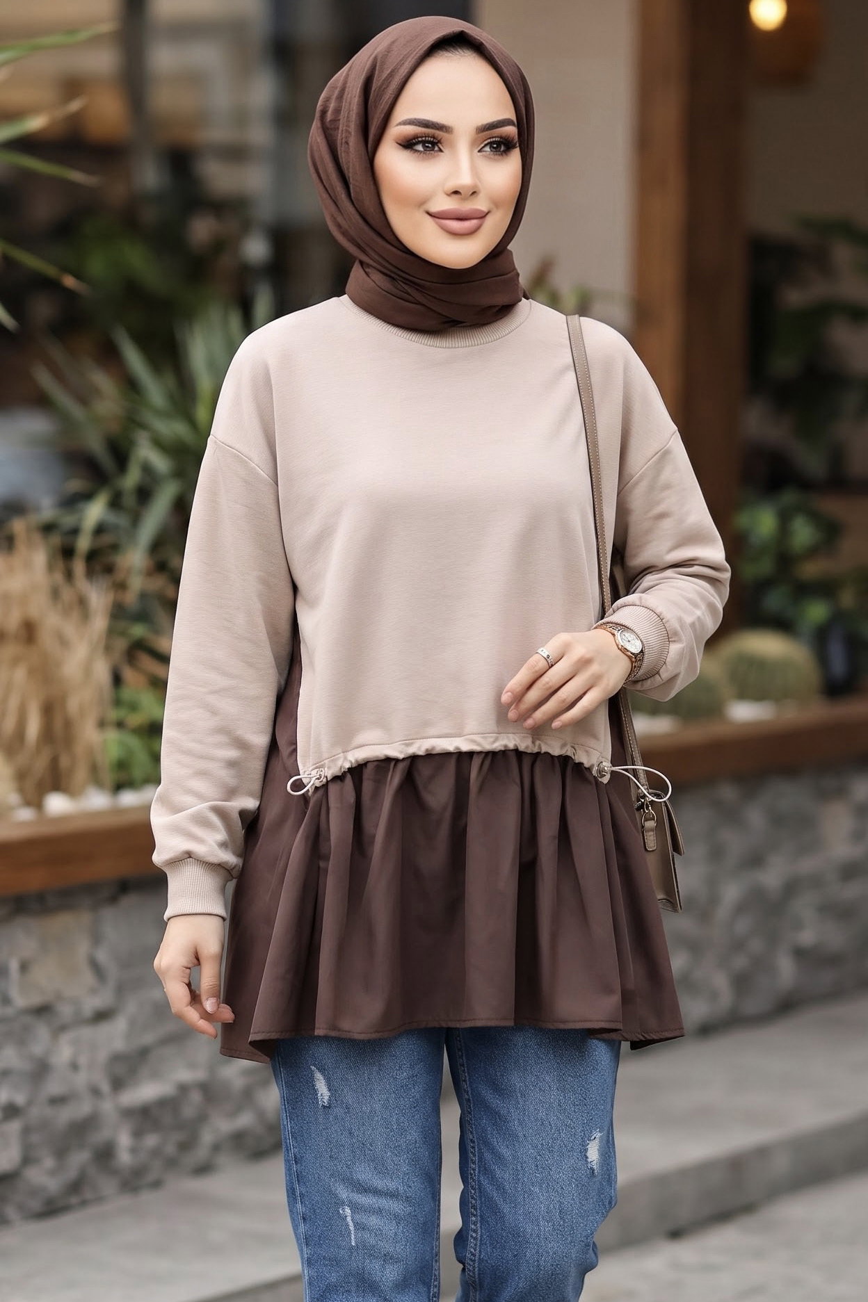 Garnili Lastik Detaylı Bluz Krem - 29291-KREM - 2