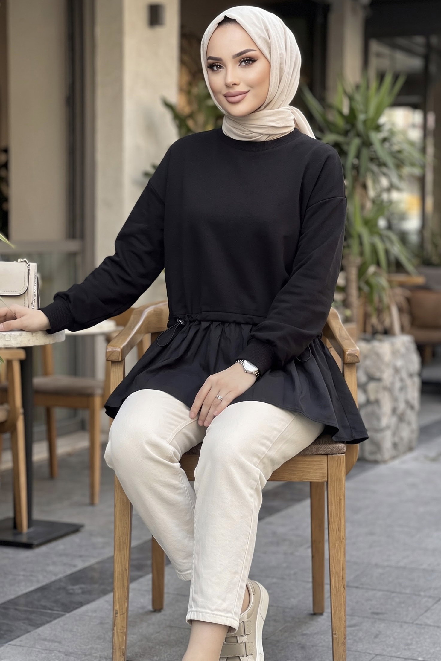 Garnili Lastik Detaylı Bluz Siyah - 29291-SIYAH - 1