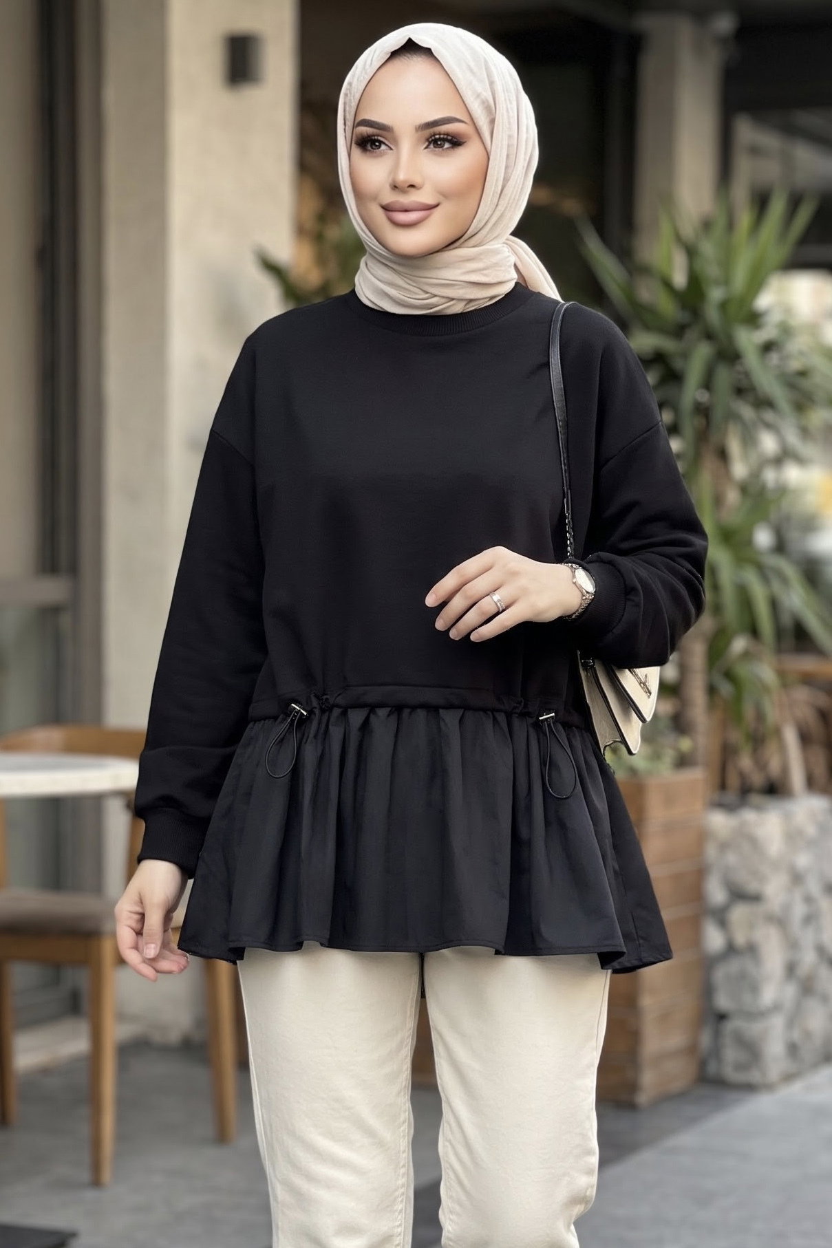 Garnili Lastik Detaylı Bluz Siyah - 29291-SIYAH - 2