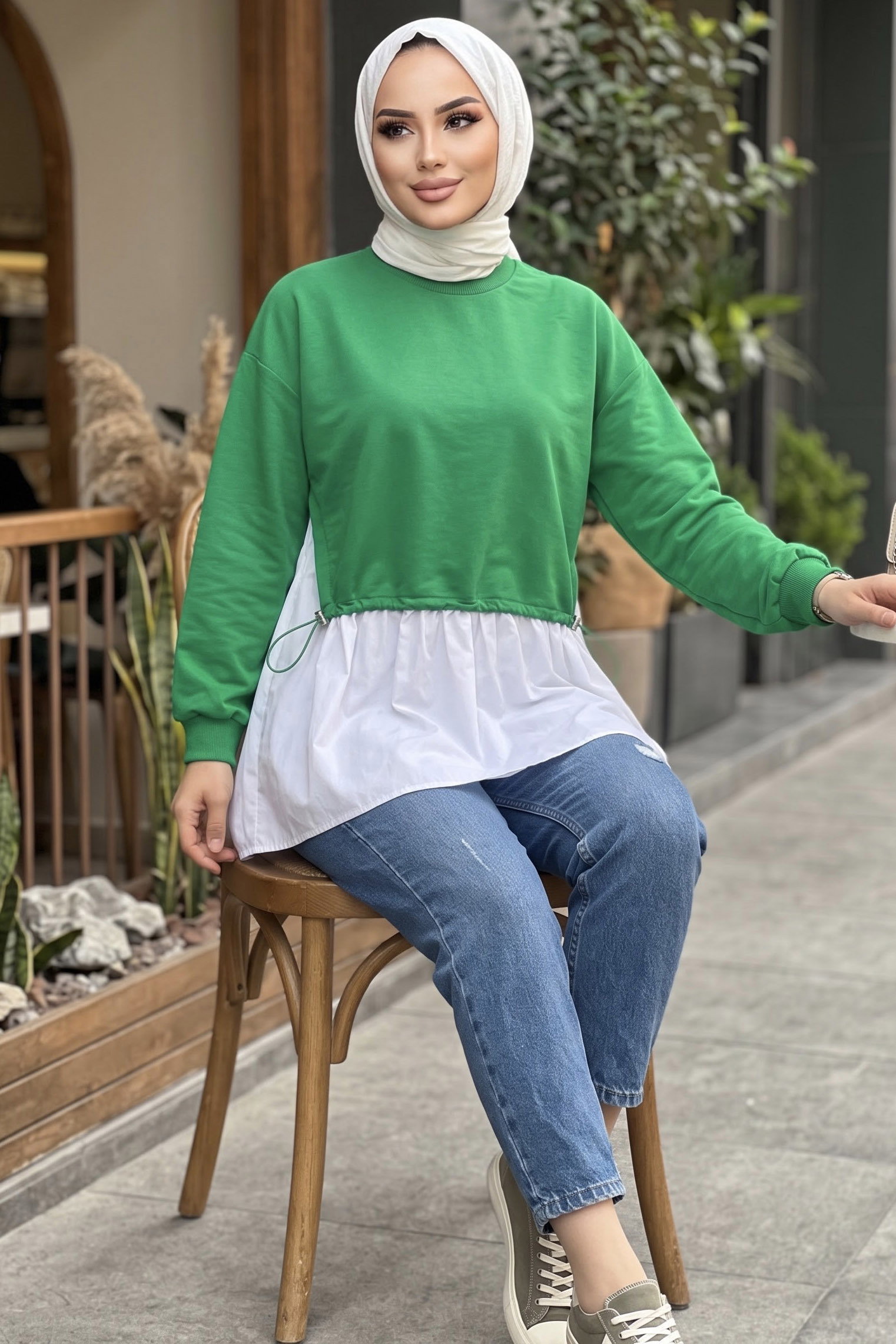 Garnili Lastik Detaylı Bluz Yesil - 29291-YESIL - 1