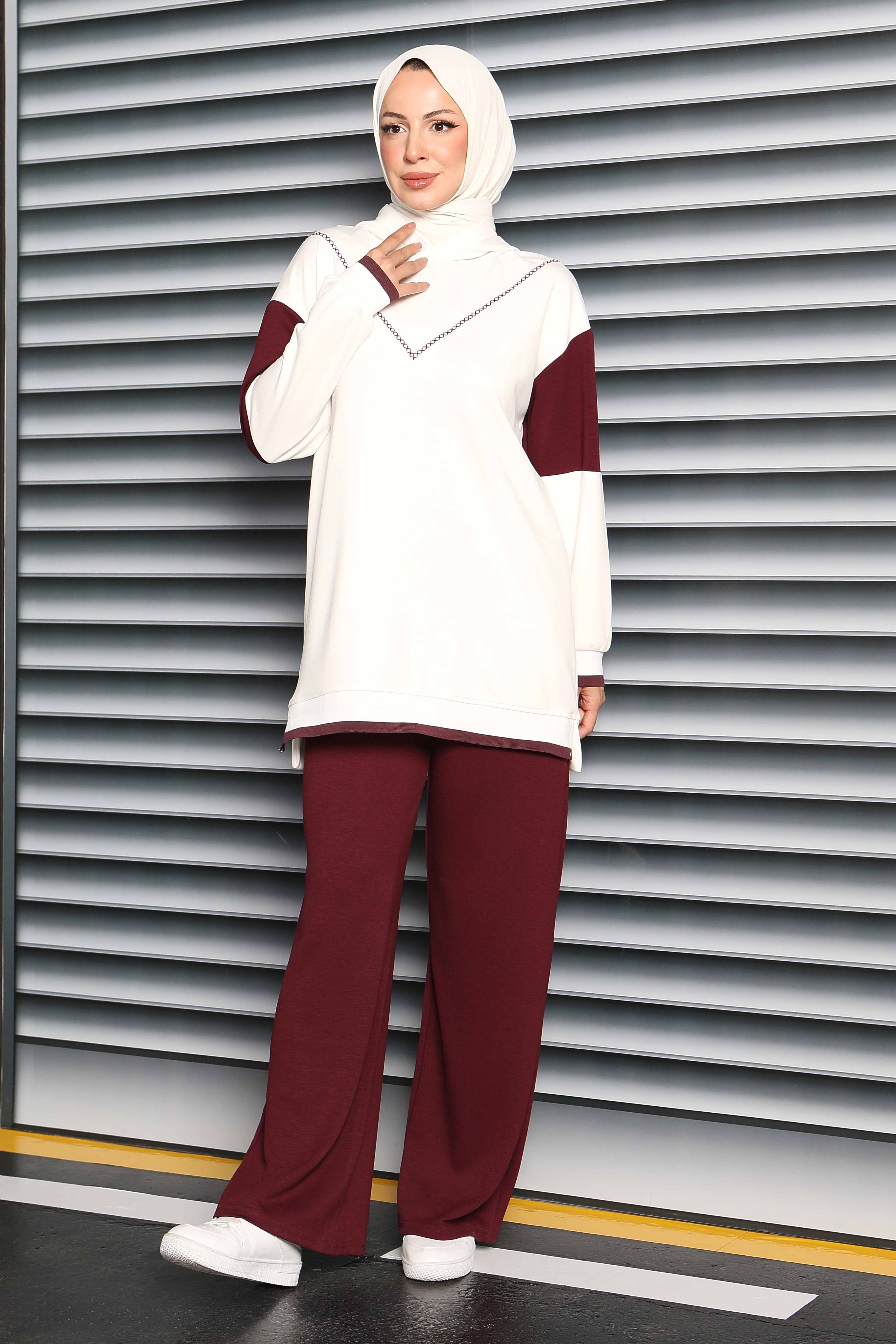 Garnili Modal İkili Takım - 27706-BORDO - 2