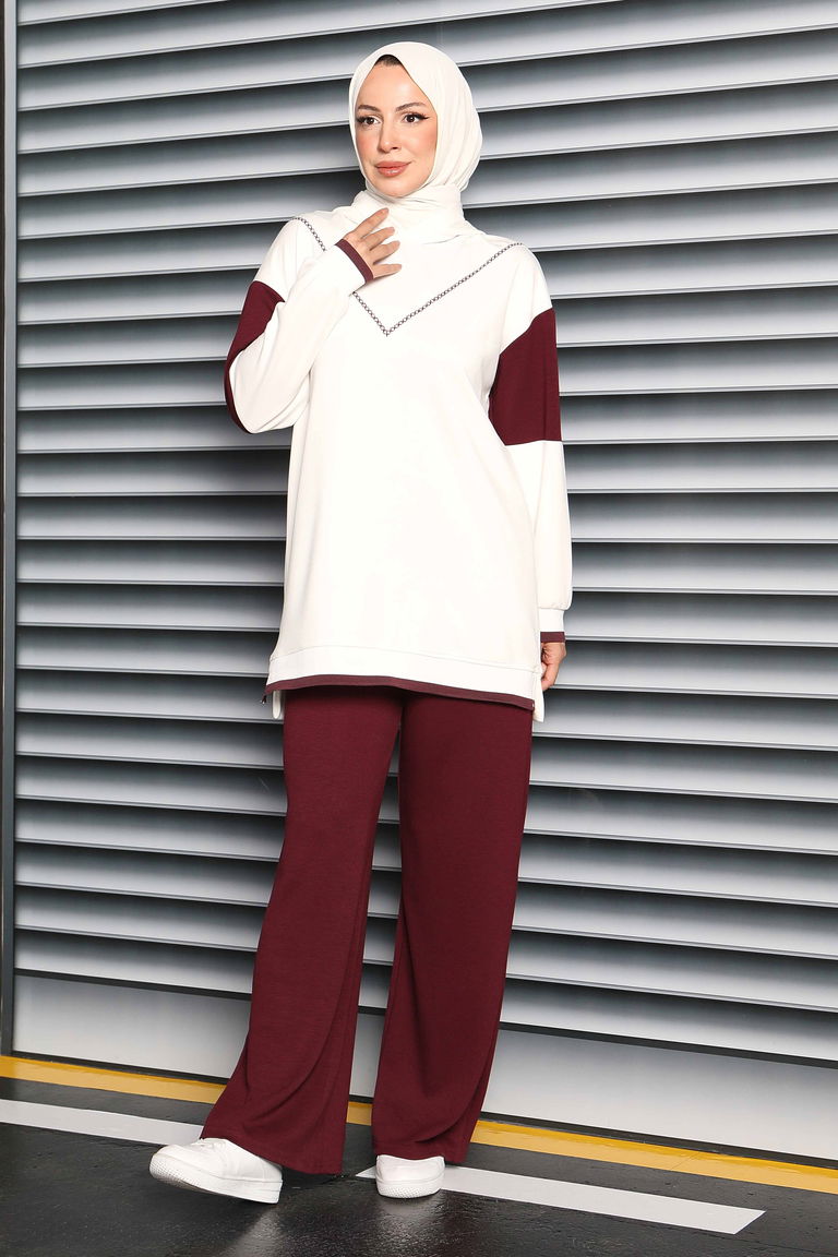 Garnili Modal İkili Takım - 27706-BORDO - TOFİSA