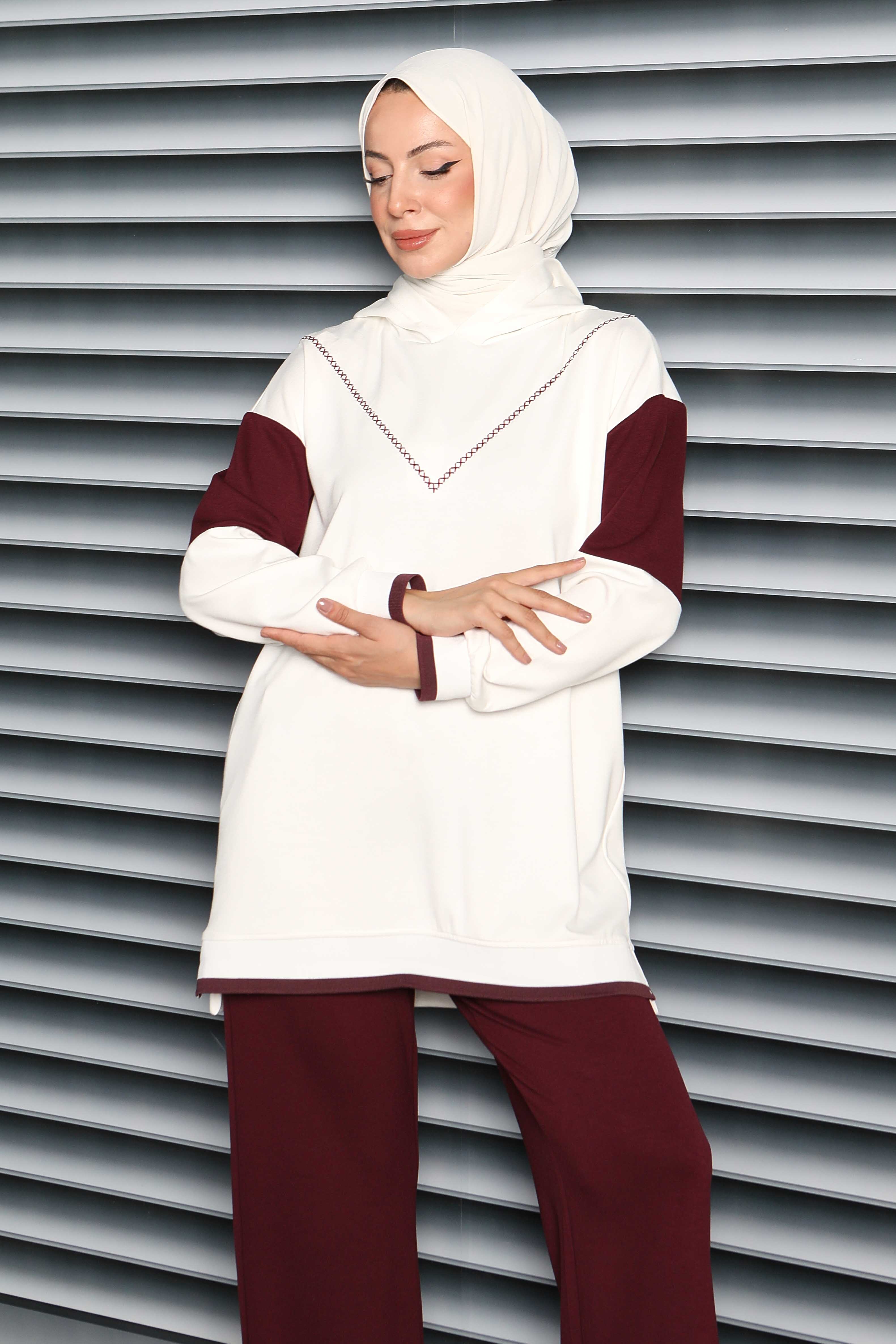 Garnili Modal İkili Takım - 27706-BORDO - 3