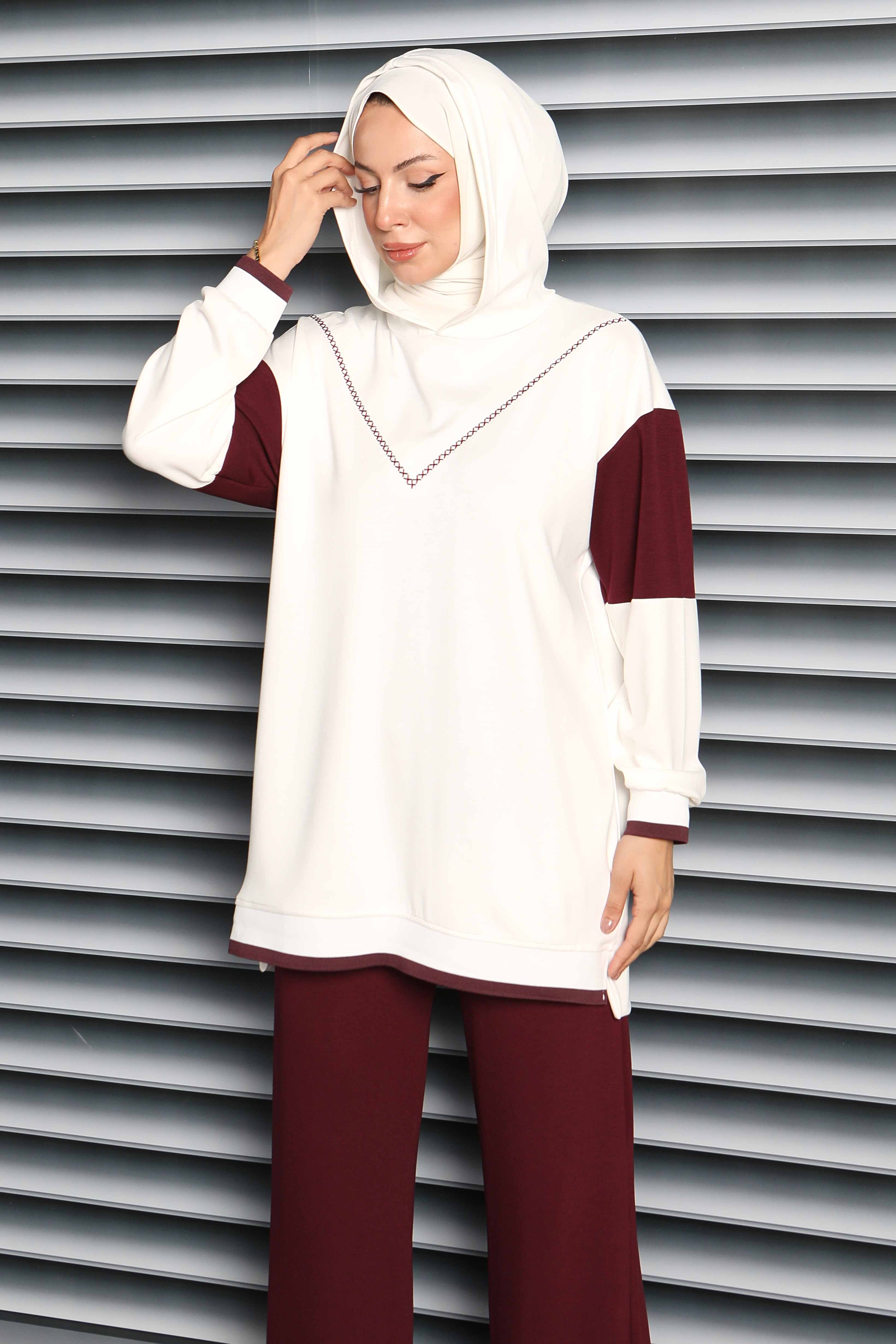 Garnili Modal İkili Takım - 27706-BORDO - 5