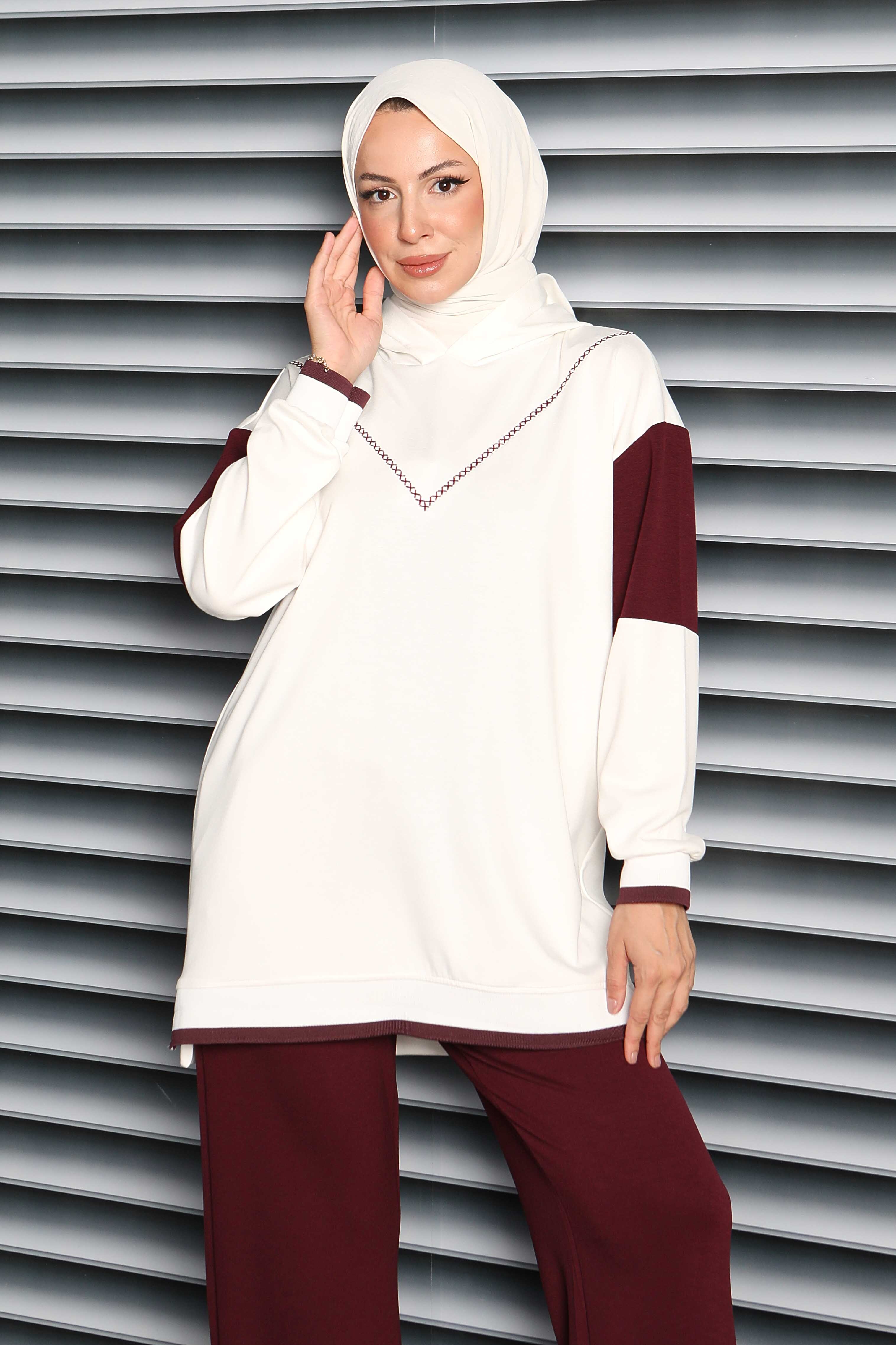 Garnili Modal İkili Takım - 27706-BORDO - 6
