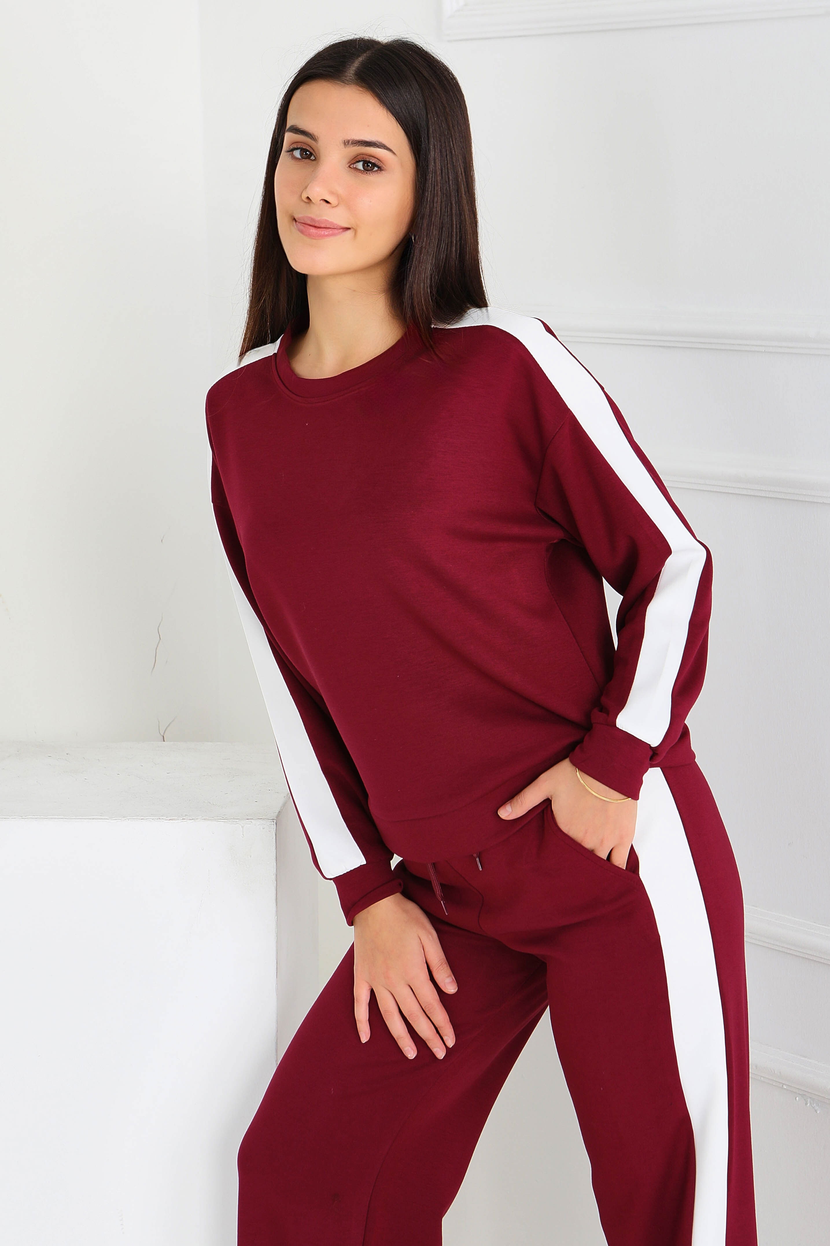 Garnili Modal İkili Takım - 27870-BORDO - 3
