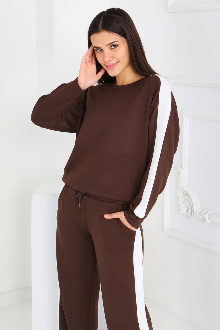 Garnili Modal İkili Takım - 27870-KAHVE - TOFİSA